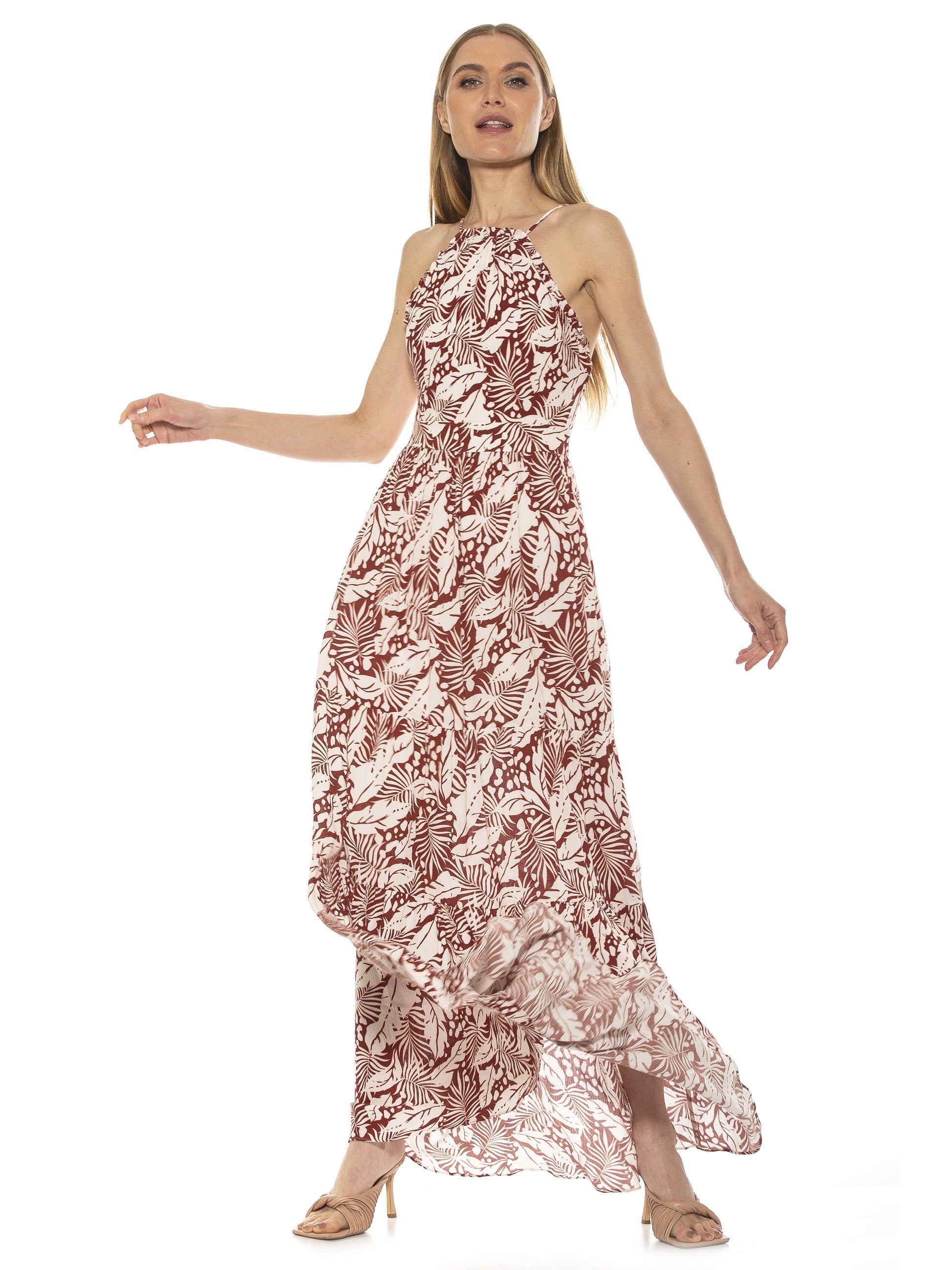 KIRA RUFFLE HALTER MAXI WITH LACE UP BACK - ALEXIA ADMOR