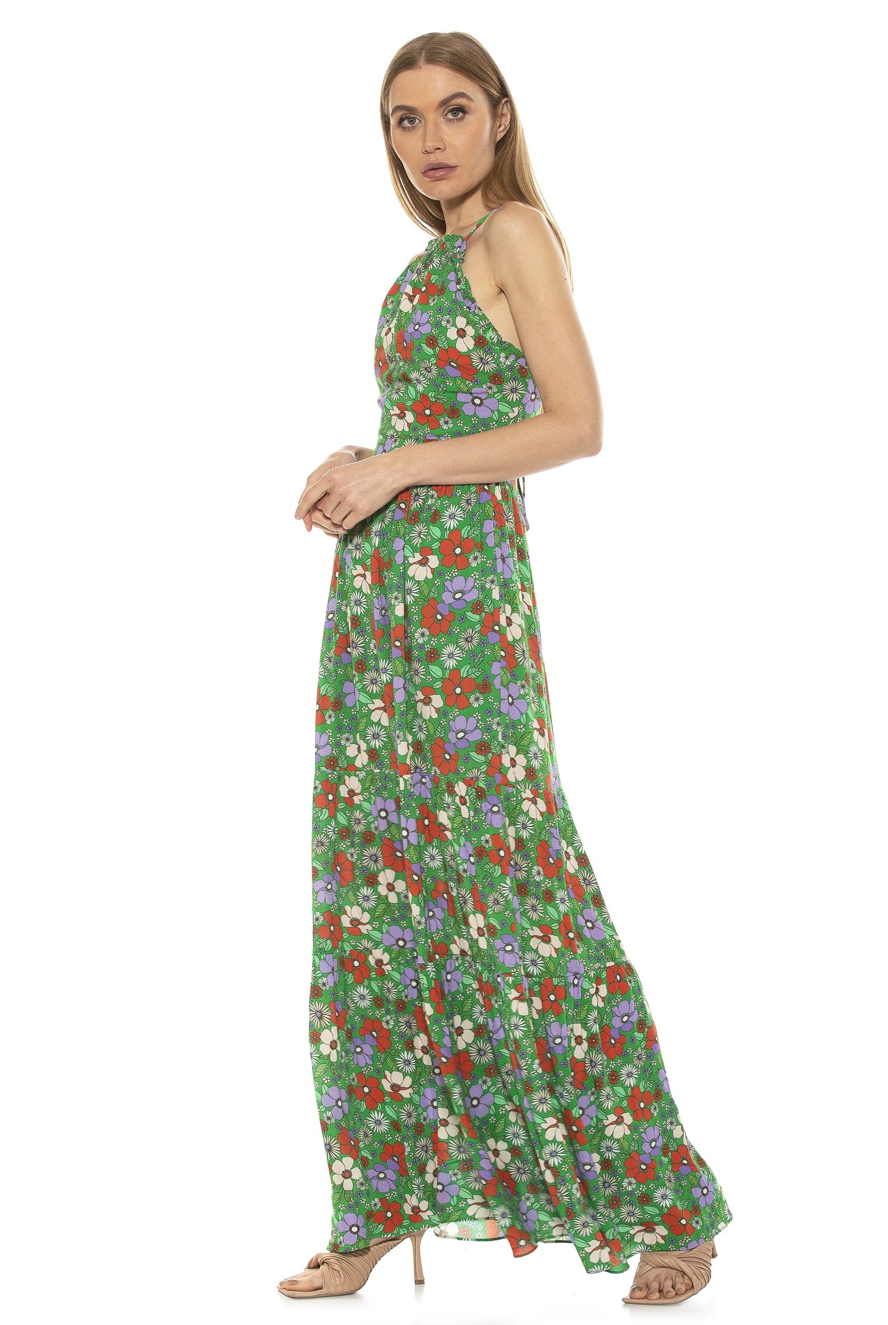 KIRA RUFFLE HALTER MAXI WITH LACE UP BACK - ALEXIA ADMOR