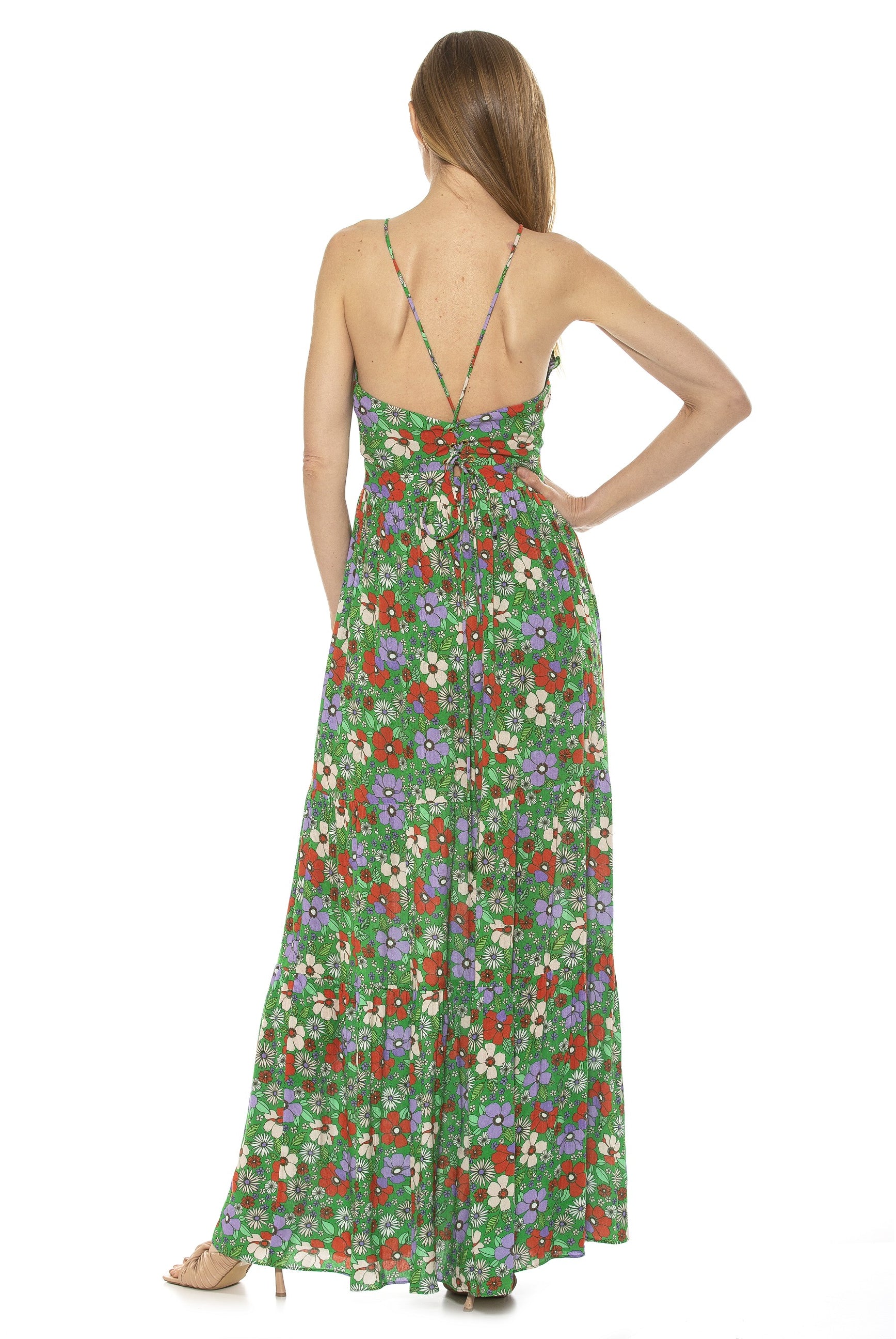 KIRA RUFFLE HALTER MAXI WITH LACE UP BACK - ALEXIA ADMOR