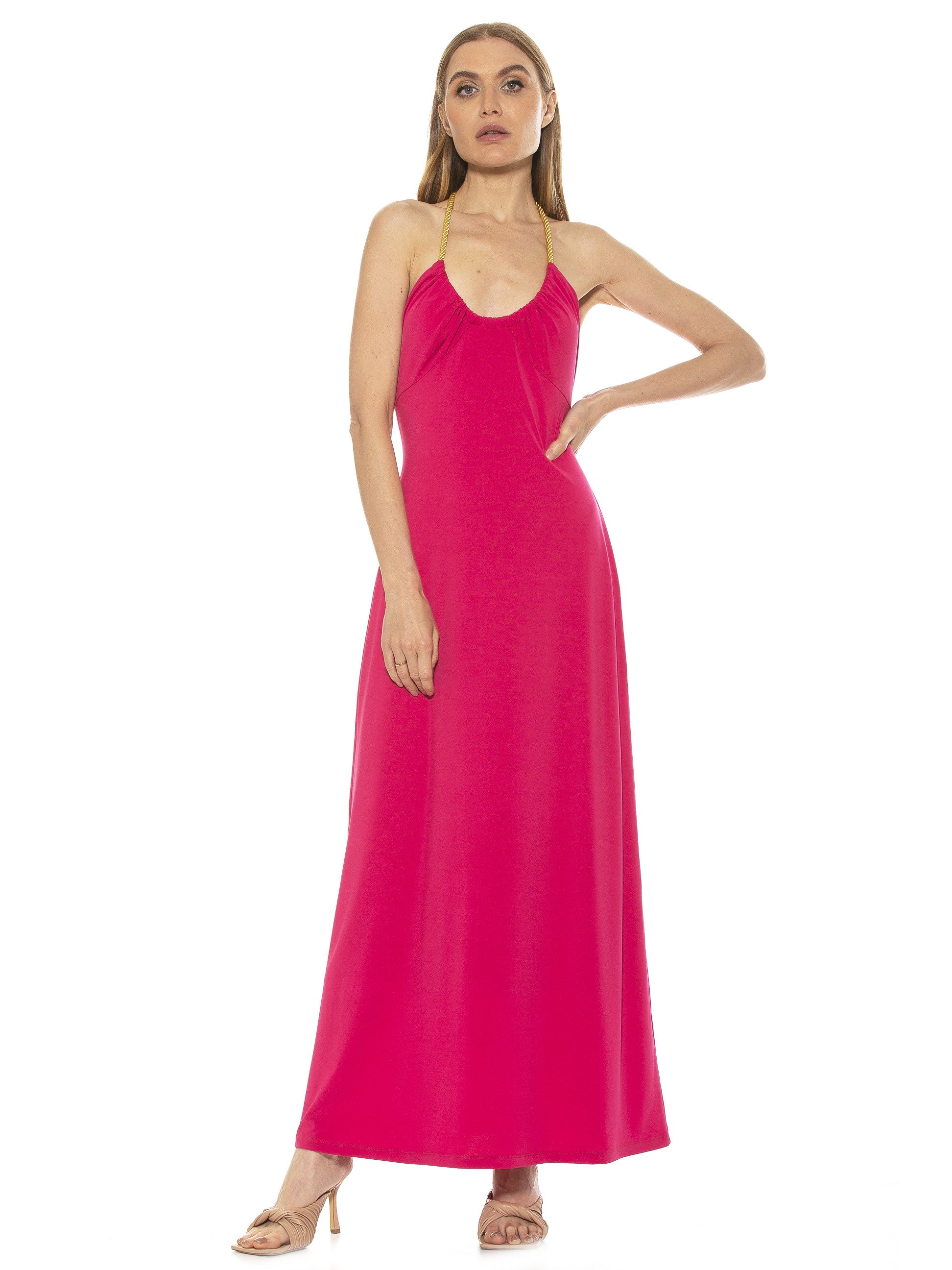 SELENA SCOOP NECK MAXI DRESS WITH ROPE TIE - ALEXIA ADMOR