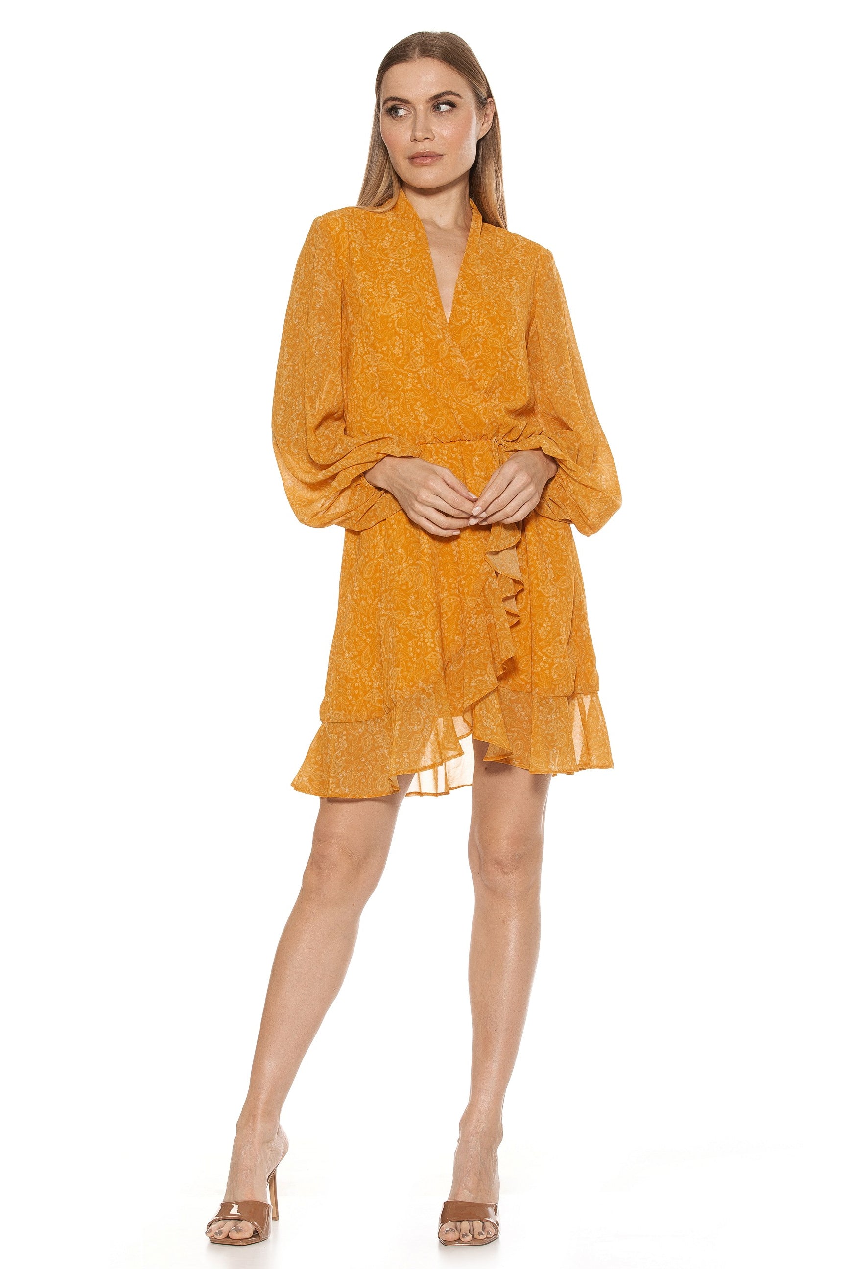 KATHLYN BLOUSON RUFFLE SKIRT MINI DRESS WITH SHEER - ALEXIA ADMOR