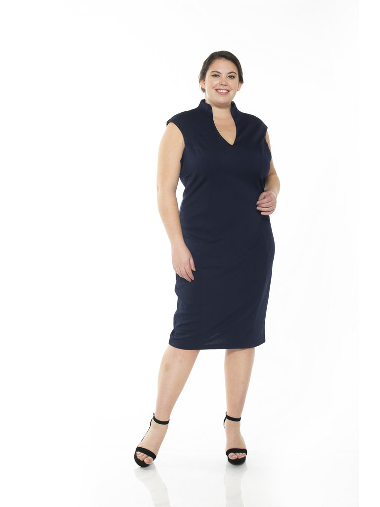 Katrina V-Neck Midi Dress - Plus Size - ALEXIA ADMOR