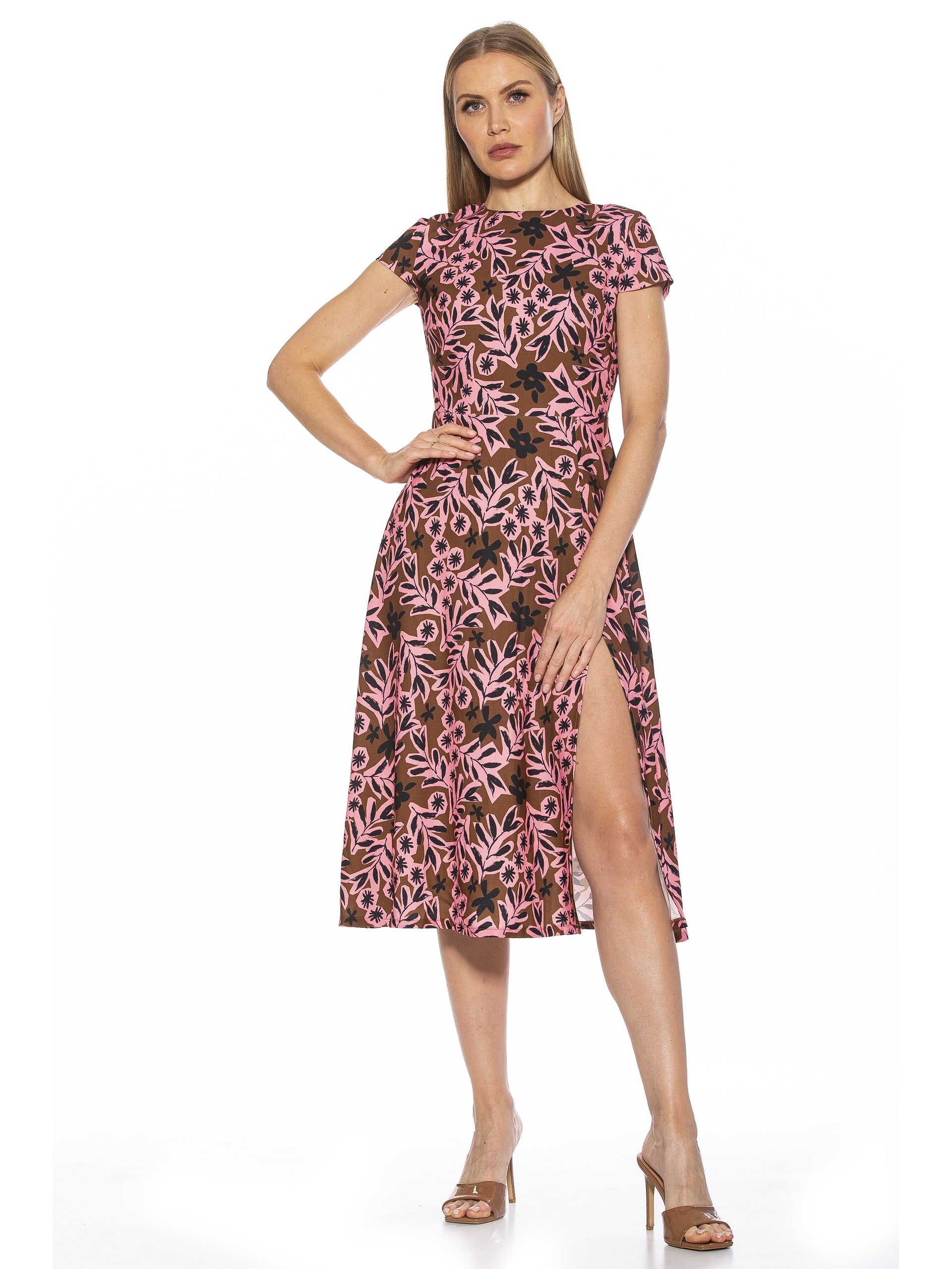 Alexia Admor Womens Lily Midi Dress, 10, Women's, Brown
