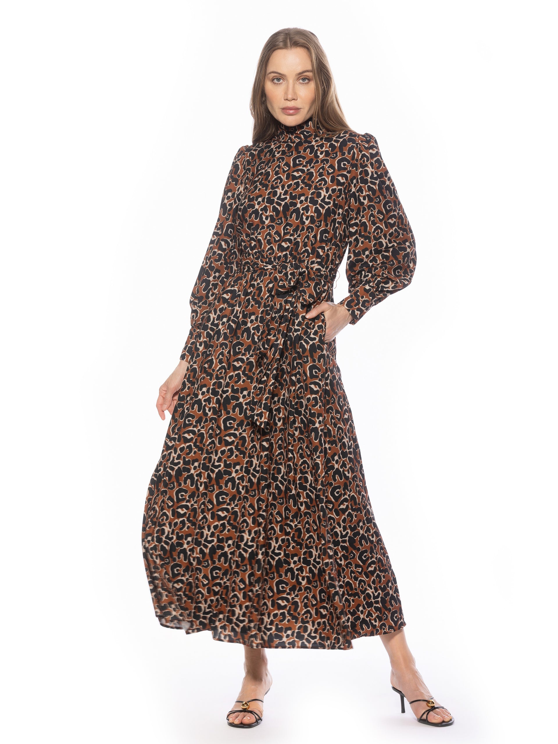 Isaliah Mockneck Blouson Sleeve Maxi Dress - Cobalt / 8