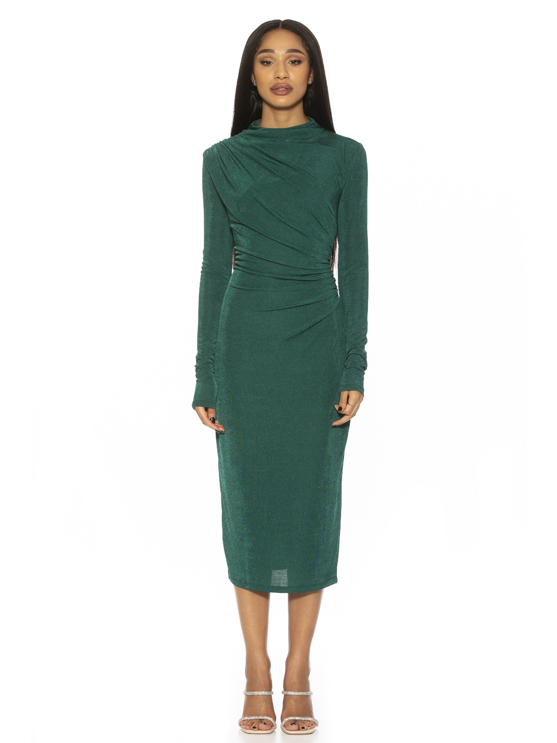 Kim Draped Midi Sheath Dress Emerald / M