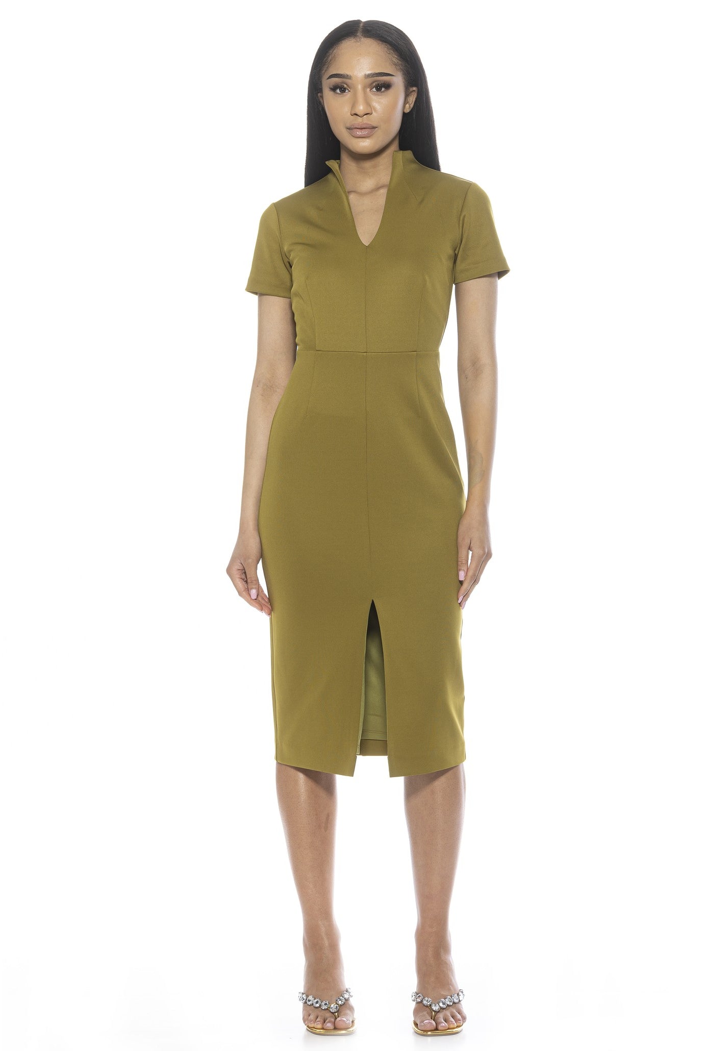 alexia admor green metallic dress Lavinia Dress XL Green Midi Dress