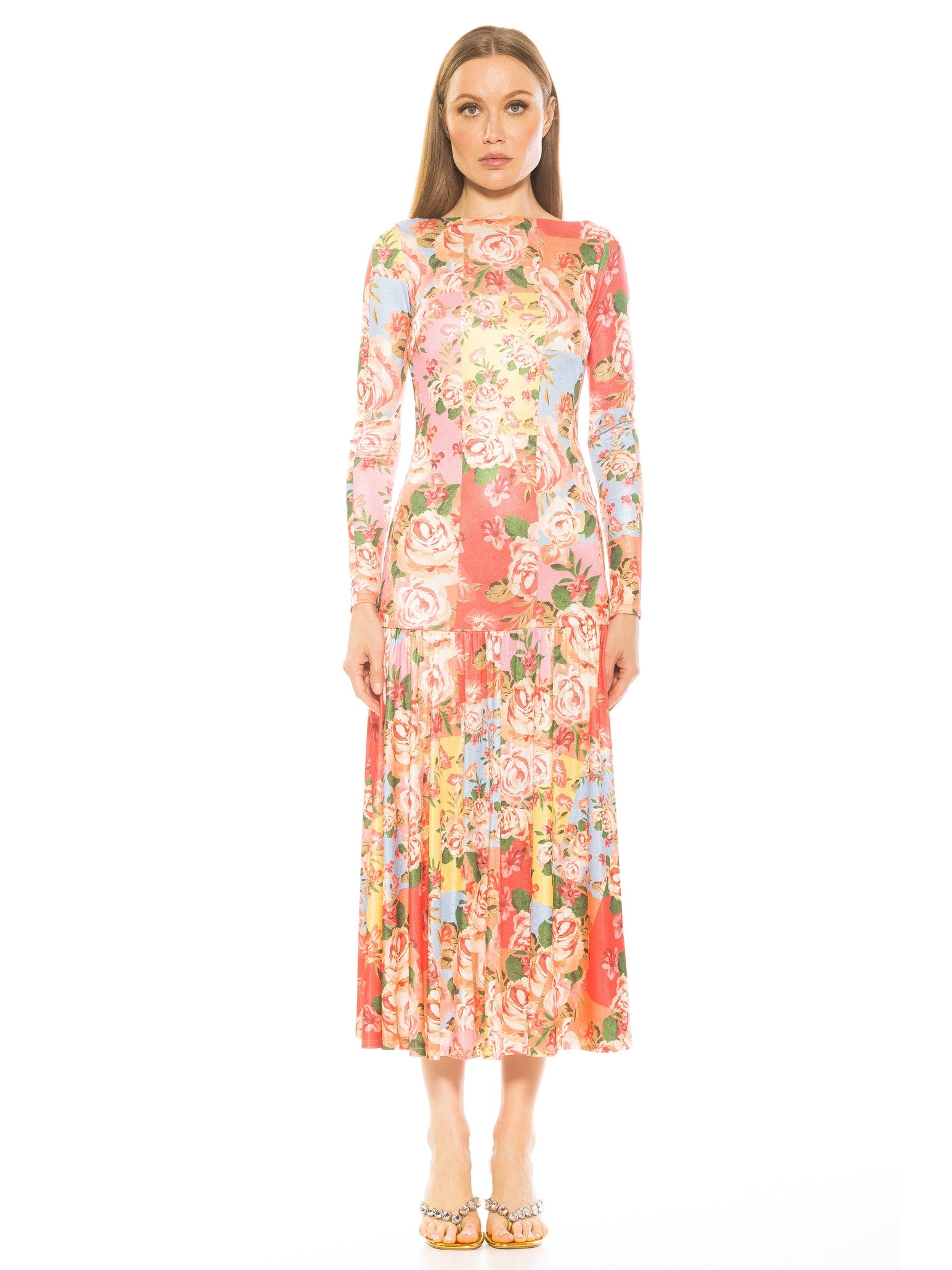 long sleeve soring dress Long Sleeve Shimmer Knit Midi Dress In Bronze Black