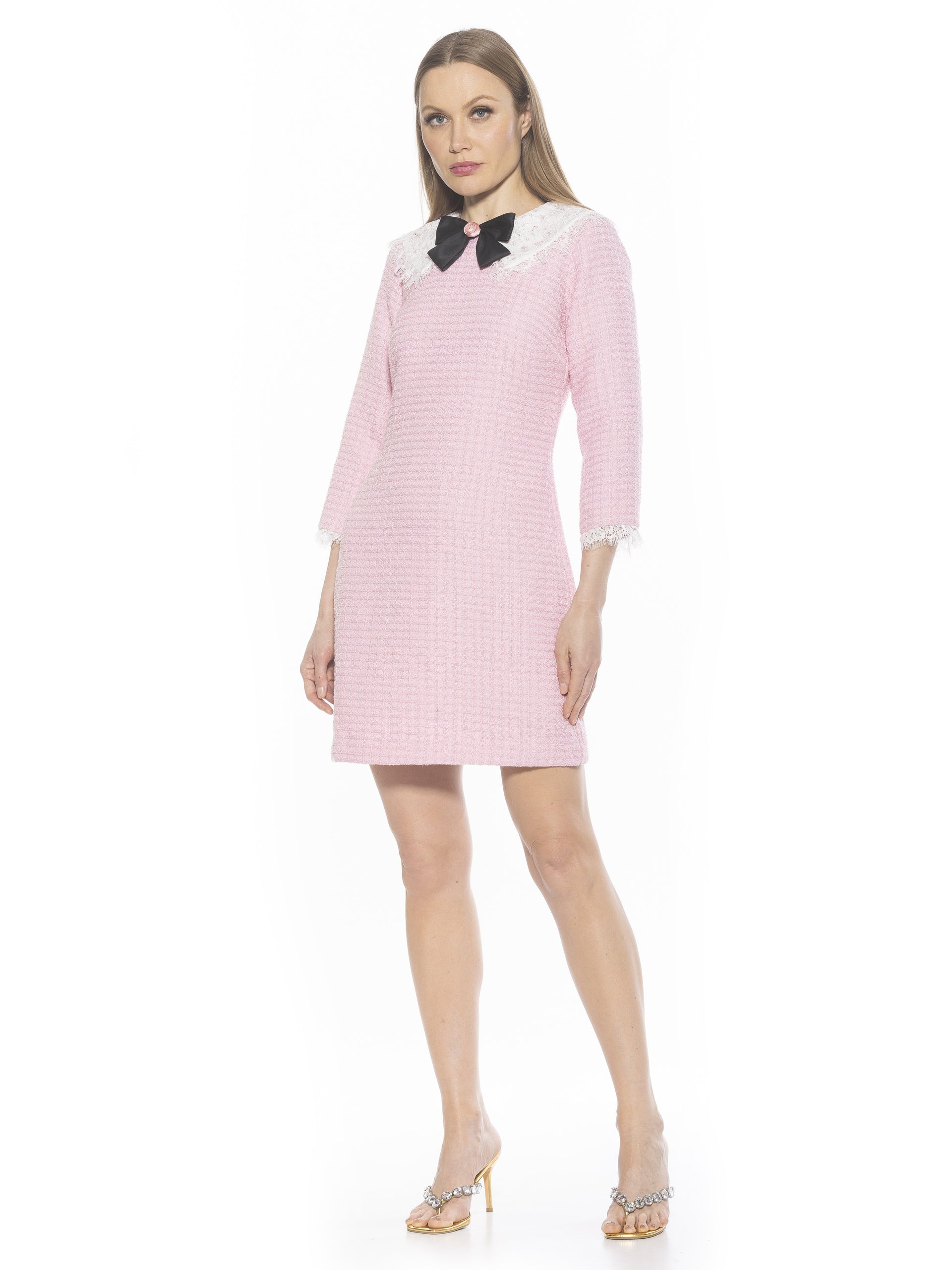 tweed pink dress Alexia Admor Women's Monique Lace Collar Tweed Shift Dress, Black, 12
