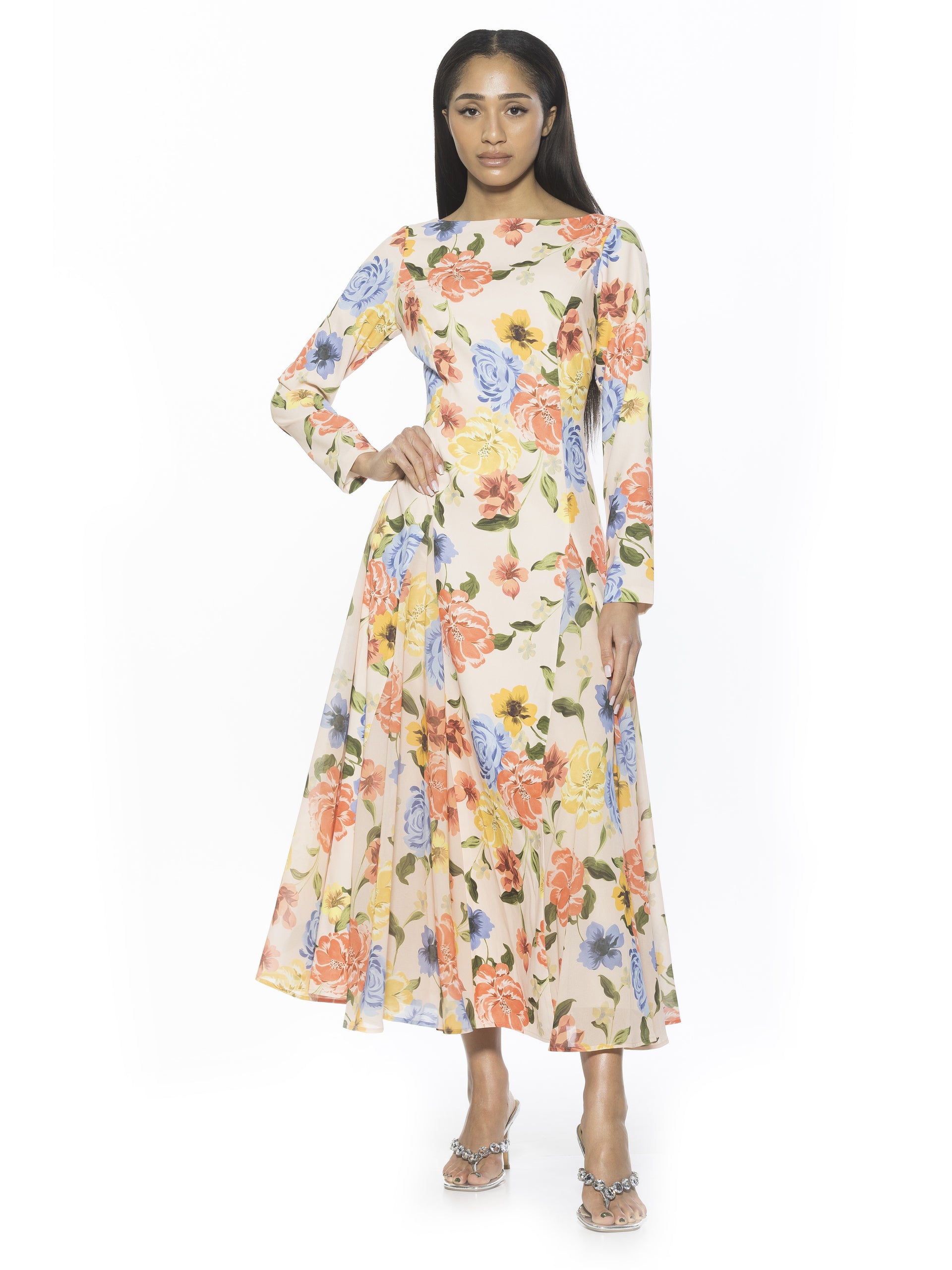 sand renata floral long sleeve midi dress Women's Alexia Admor Elodie Crewneck Long Sleeve Midi Dress, Size: 6, Sand Floral