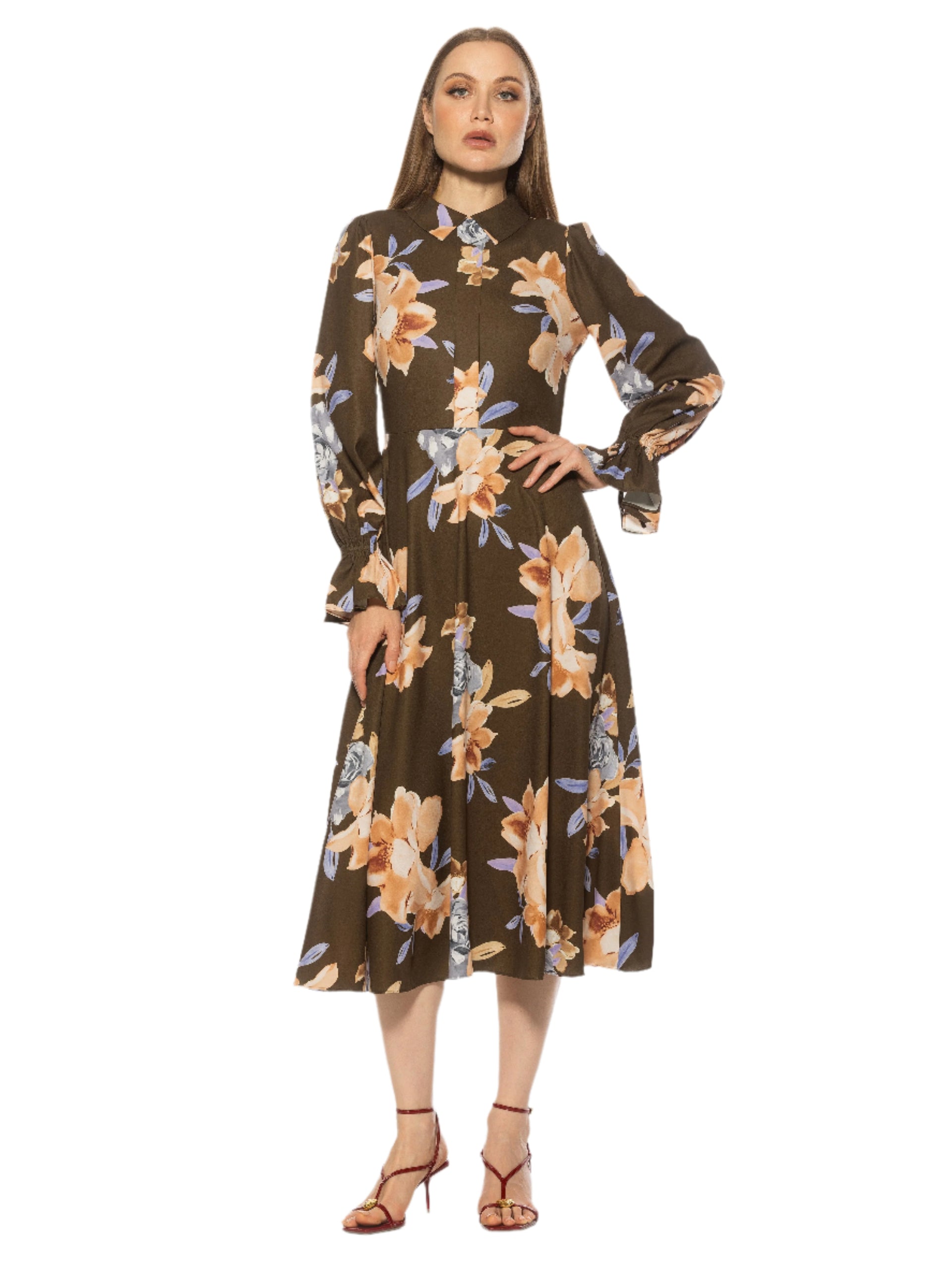 Alexia Admor Women's Lana Collared Fit And Flare Midi Dress, Burgundy, 8 Alexia Admor Women's Lana Collared Fit And Flare Midi Dress, Burgundy, 8