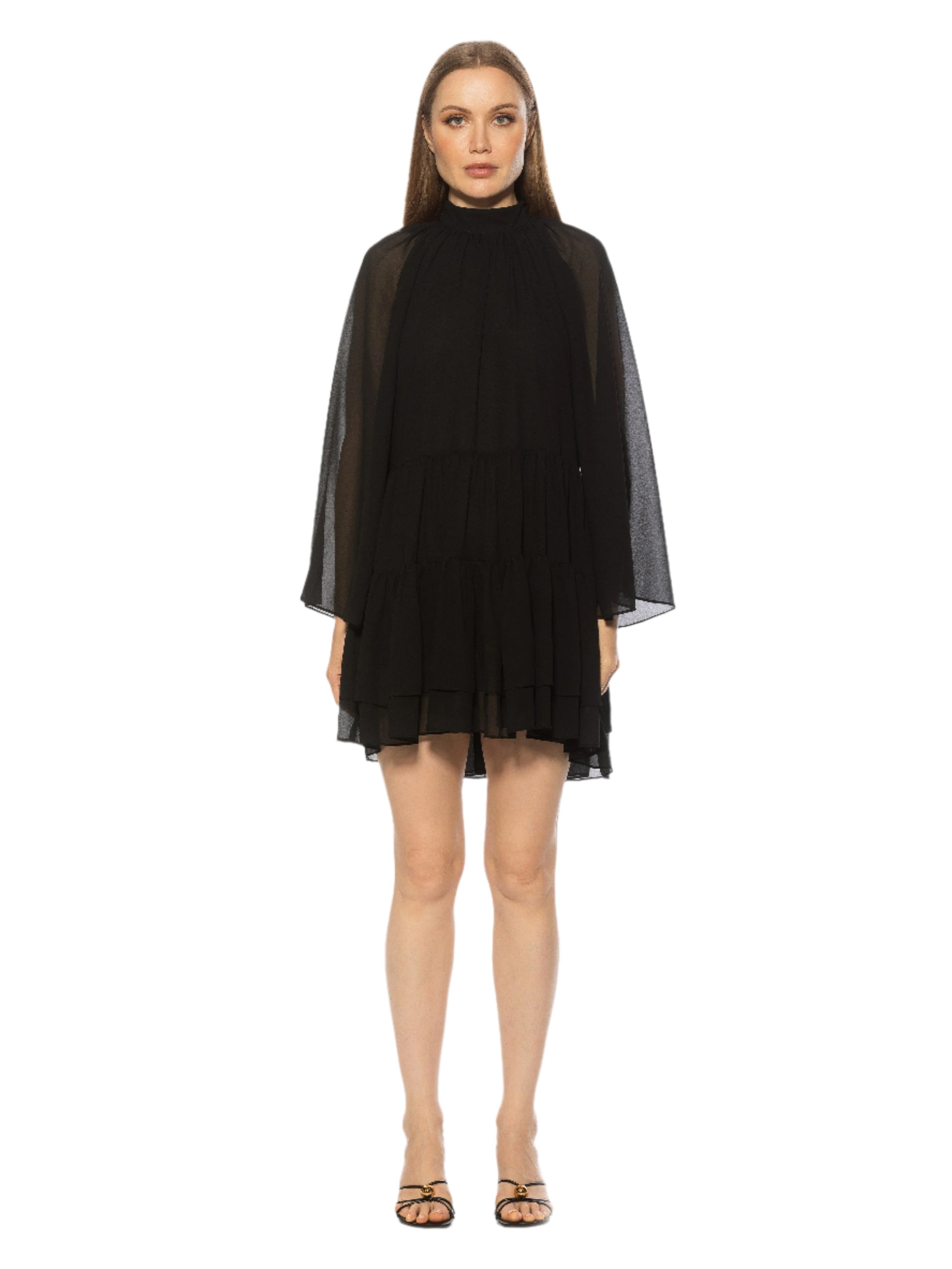 Alexia Admor Women's Pamela Mockneck Ruffle Shift Dress, Black, Small