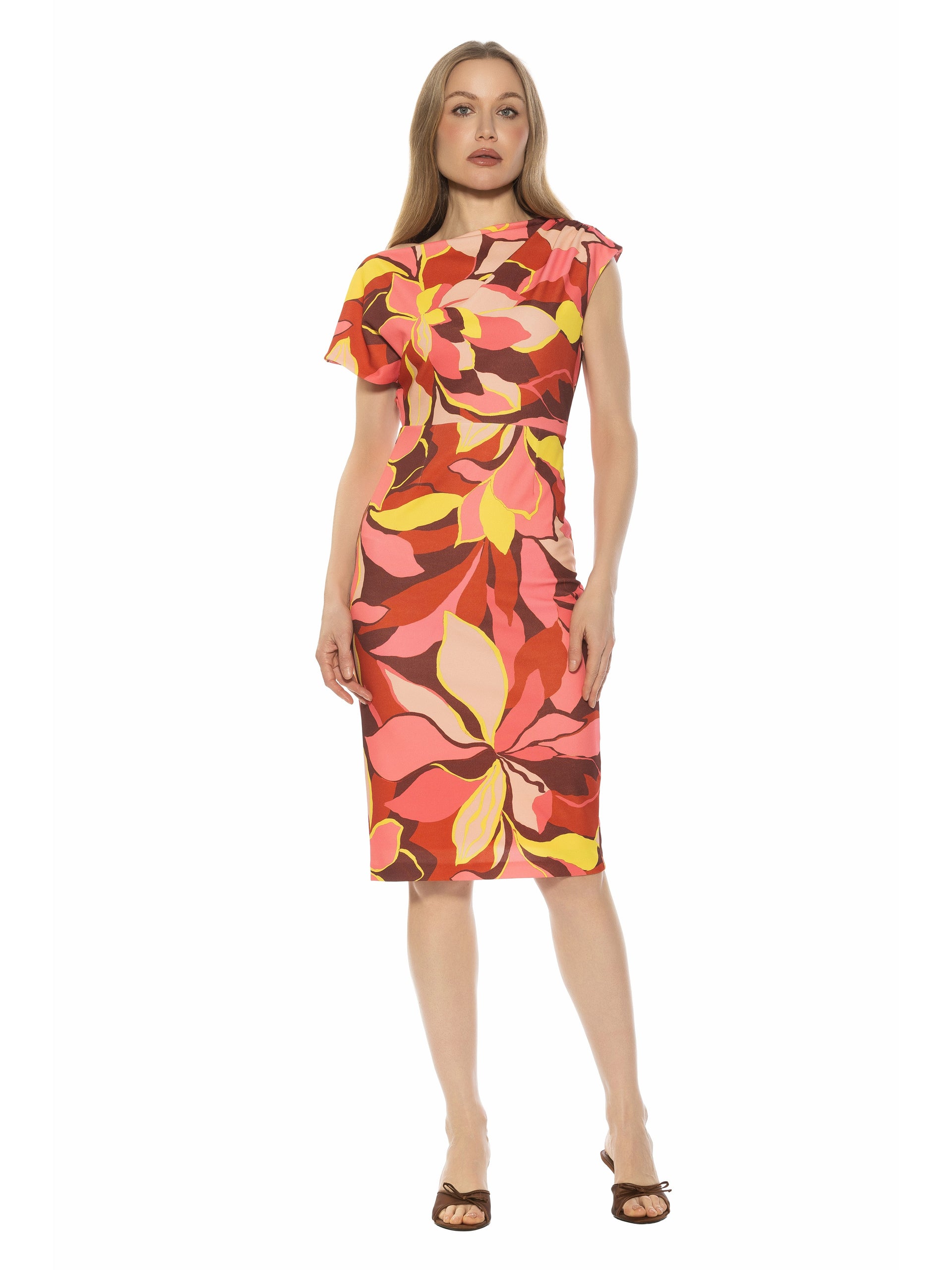 Alexia Admor Women's Althea Asymmetric Midi Sheath Dress, Red, Small