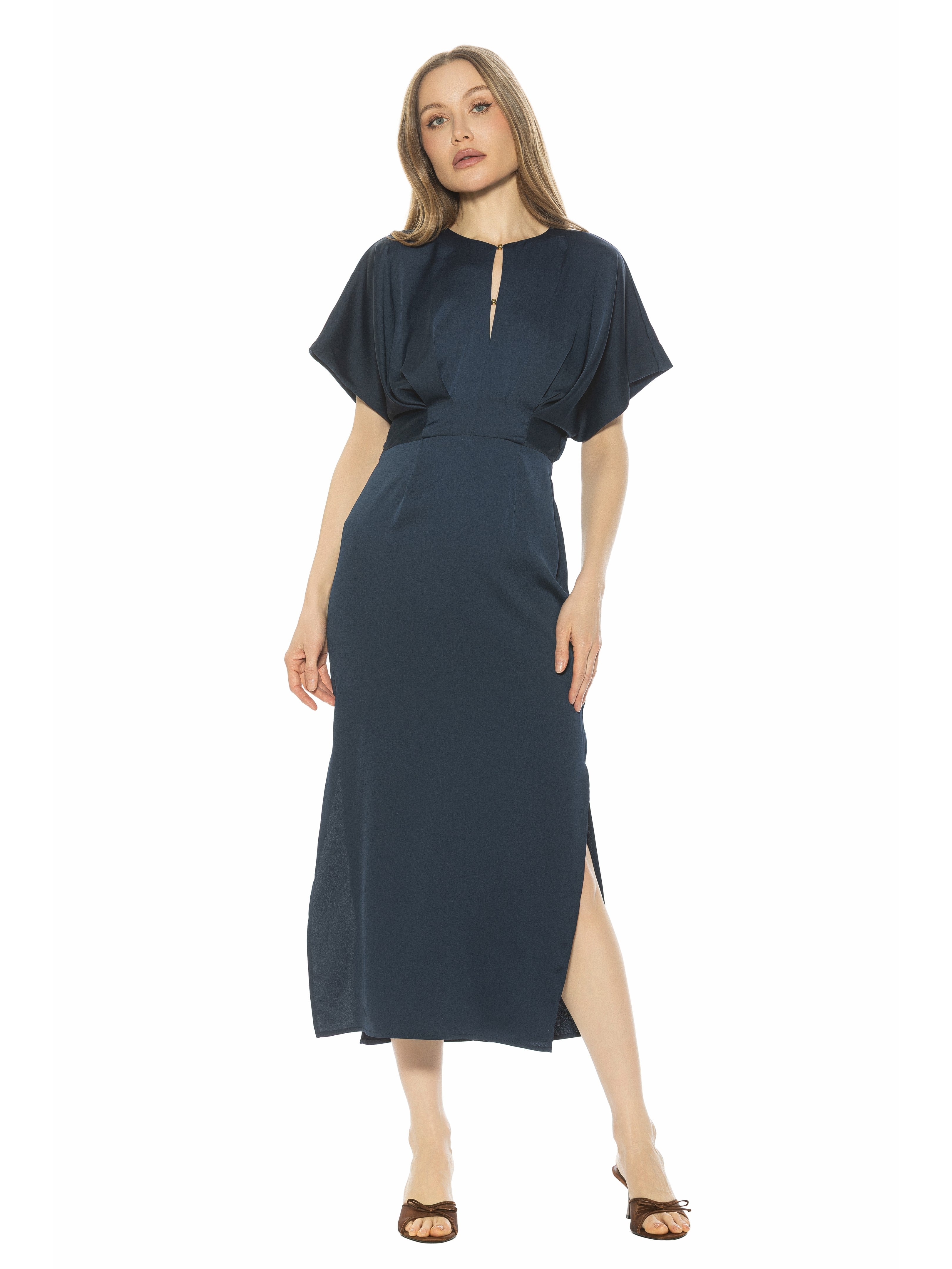Alexia Admor Sylvi Draped Sleeve Midi Dress - BOLD FLORAL