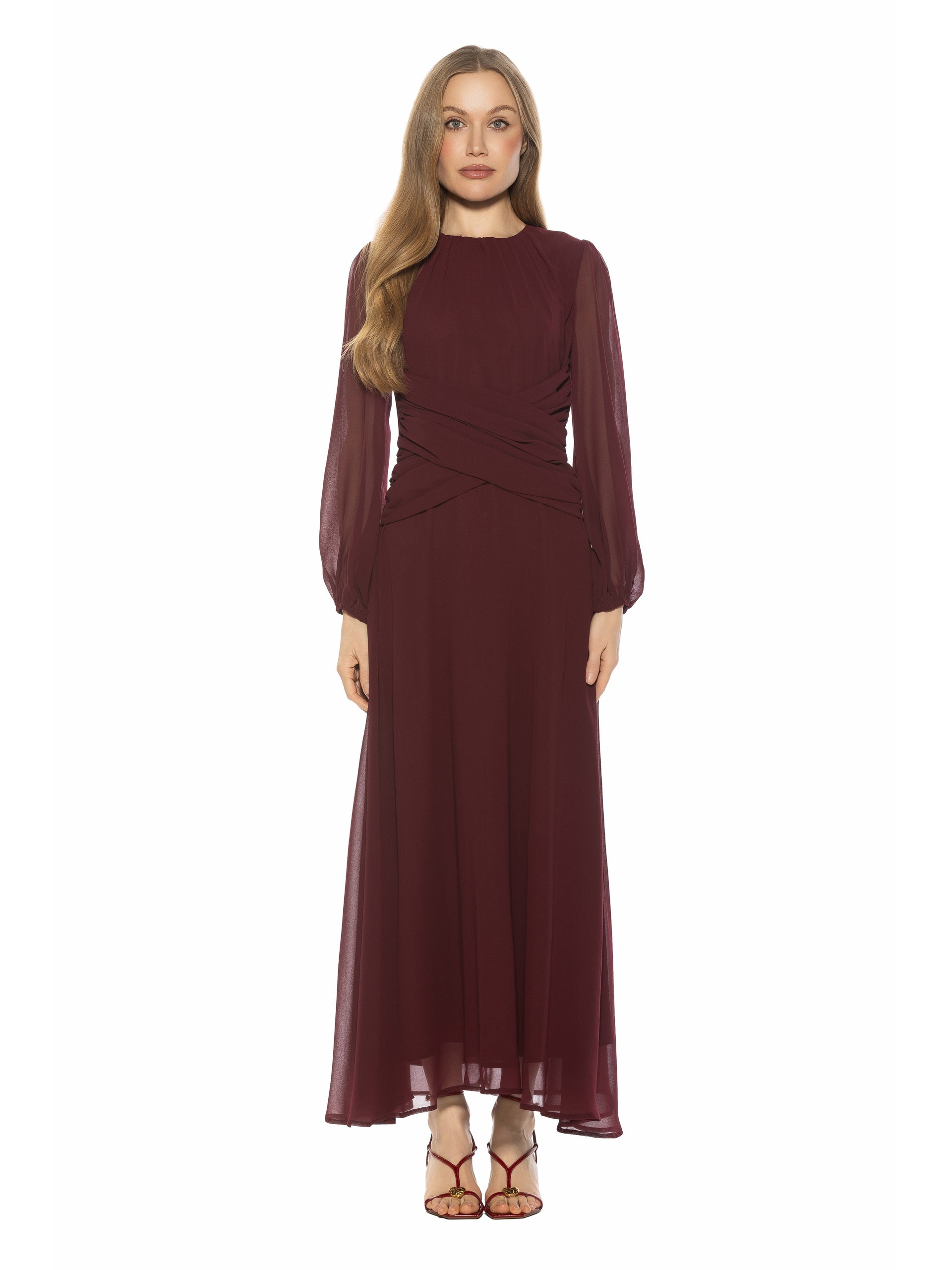 Sorrel Crewneck Bubble Sleeve Maxi Dress - BURGUNDY / 8 Sorrel Crewneck Bubble Sleeve Maxi Dress - BURGUNDY / 8