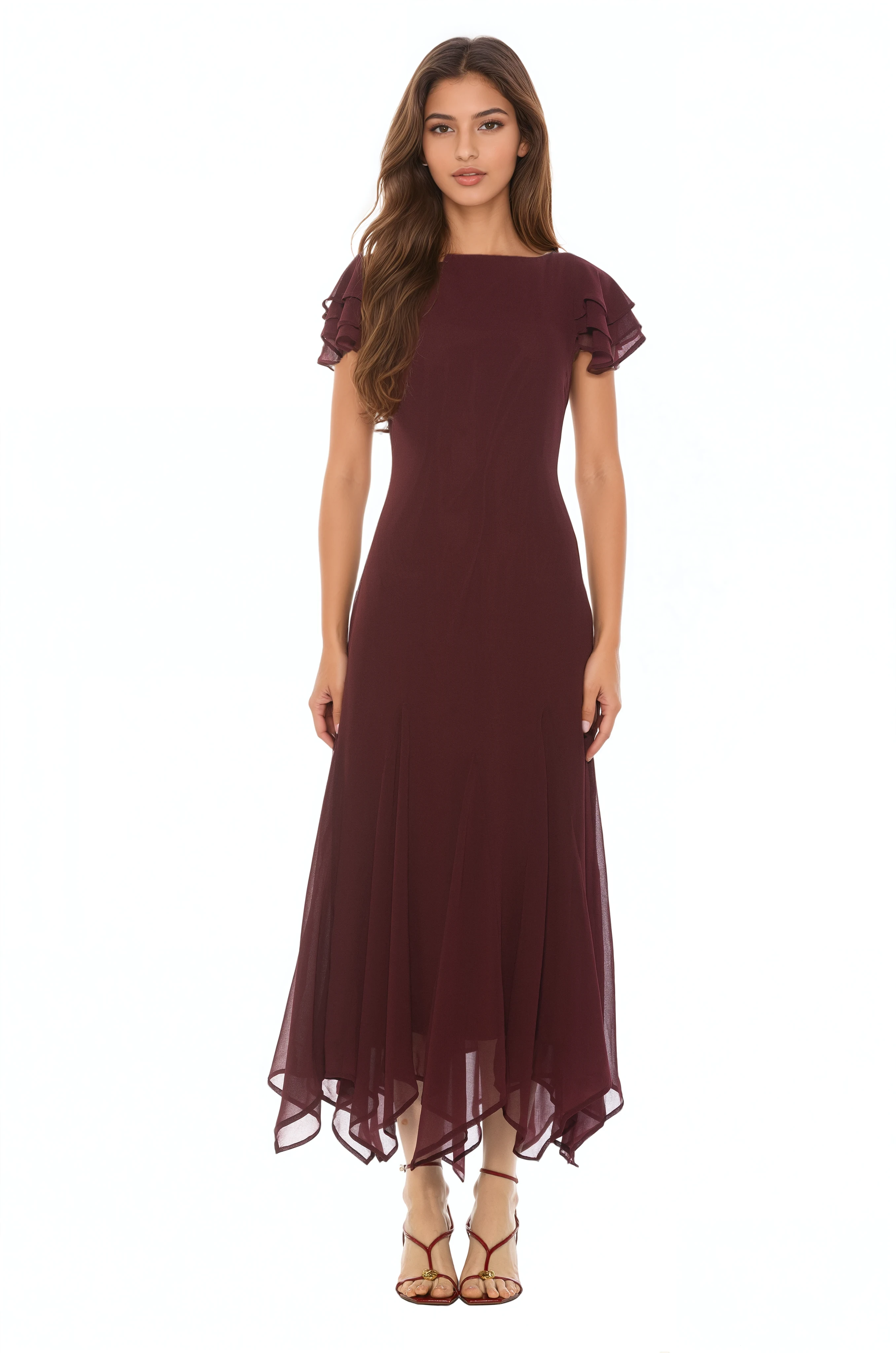 Alexia Admor Women's Kaelith Ruffle Sleeve Midi Dress - Burgundy