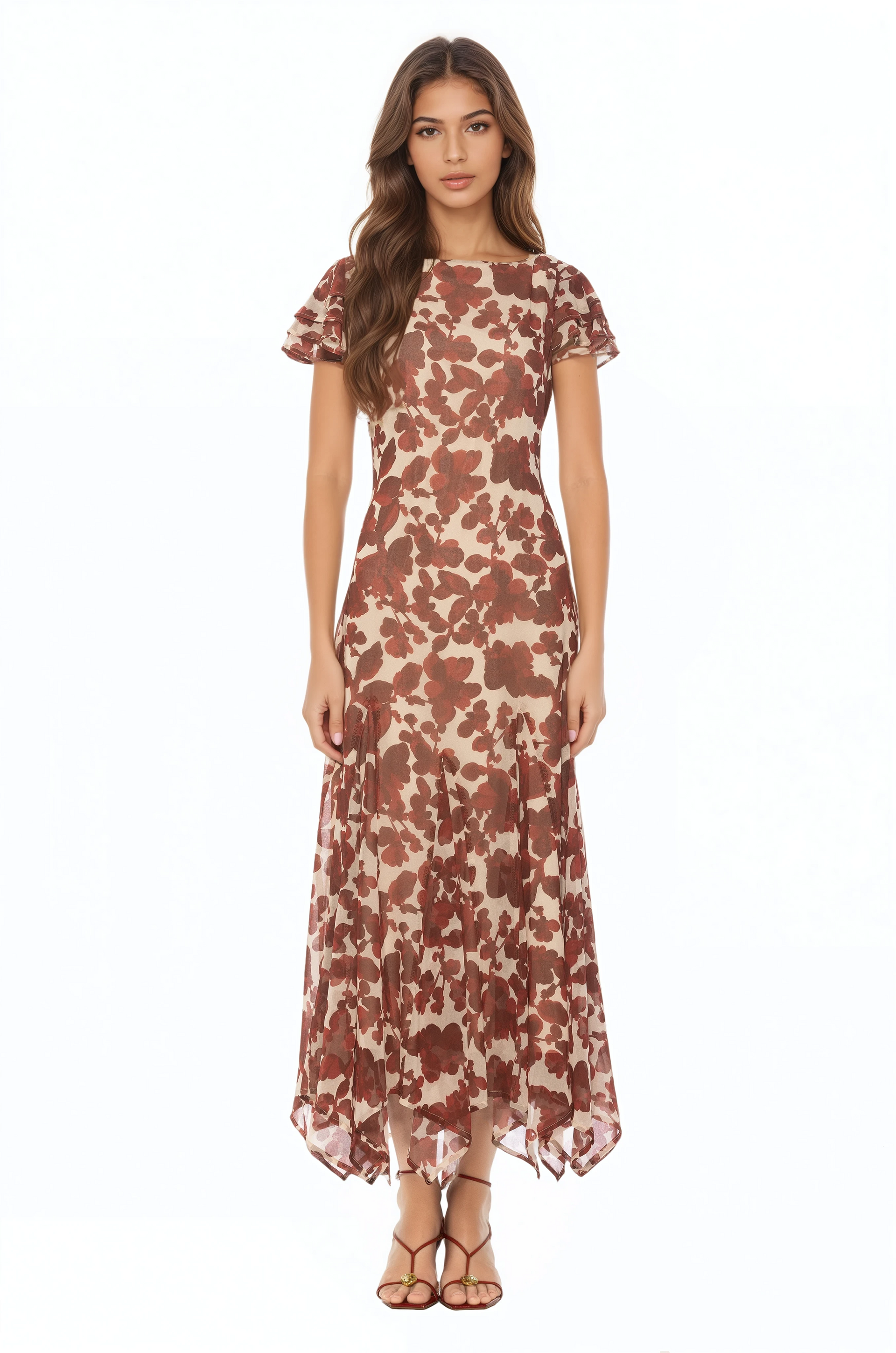 mahalia floral sweetheart ruffle midi dress Alexia Admor Women's Kaelith Ruffle Sleeve Midi Dress - RED FLORAL