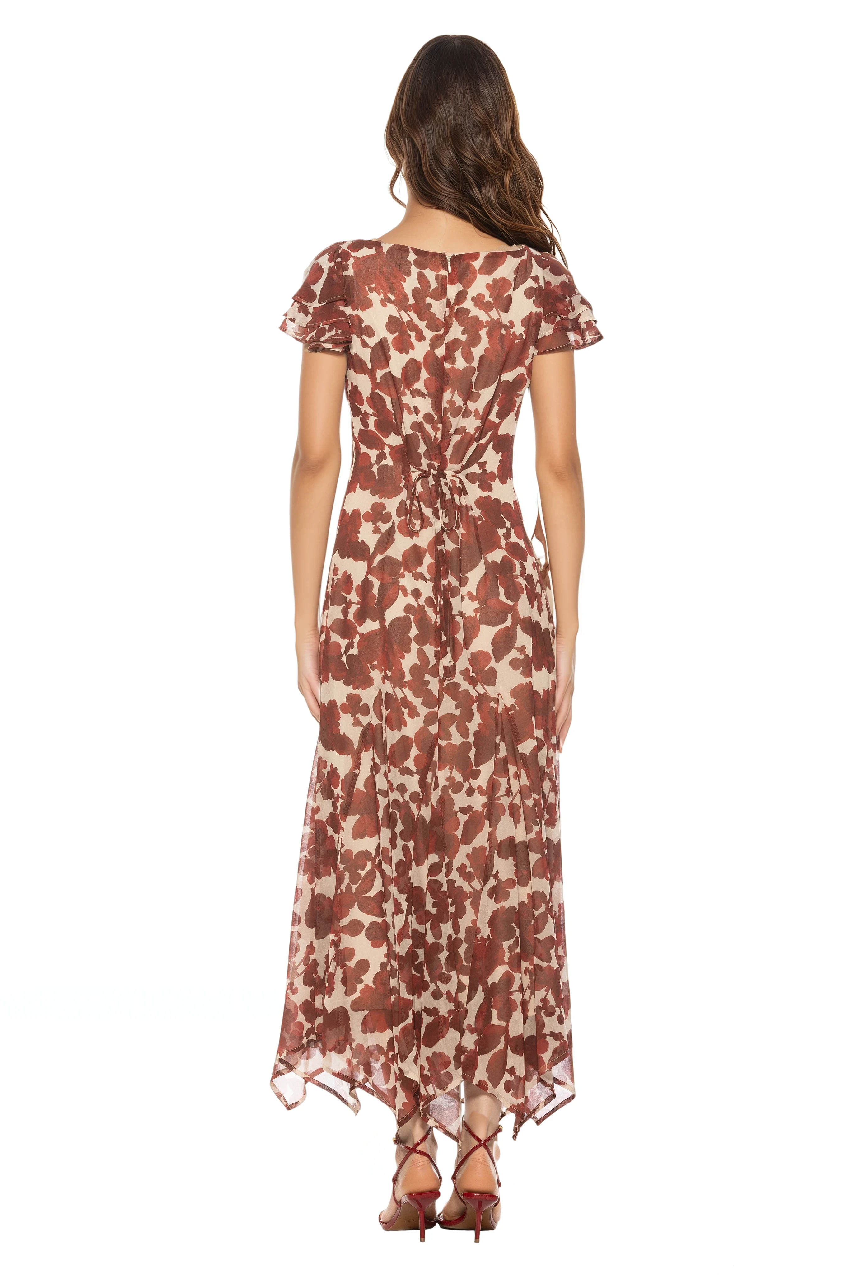 Alexia Admor Women's Kaelith Ruffle Sleeve Midi Dress - Burgundy - 14 Alexia Admor Women's Kaelith Ruffle Sleeve Midi Dress - Burgundy - 14