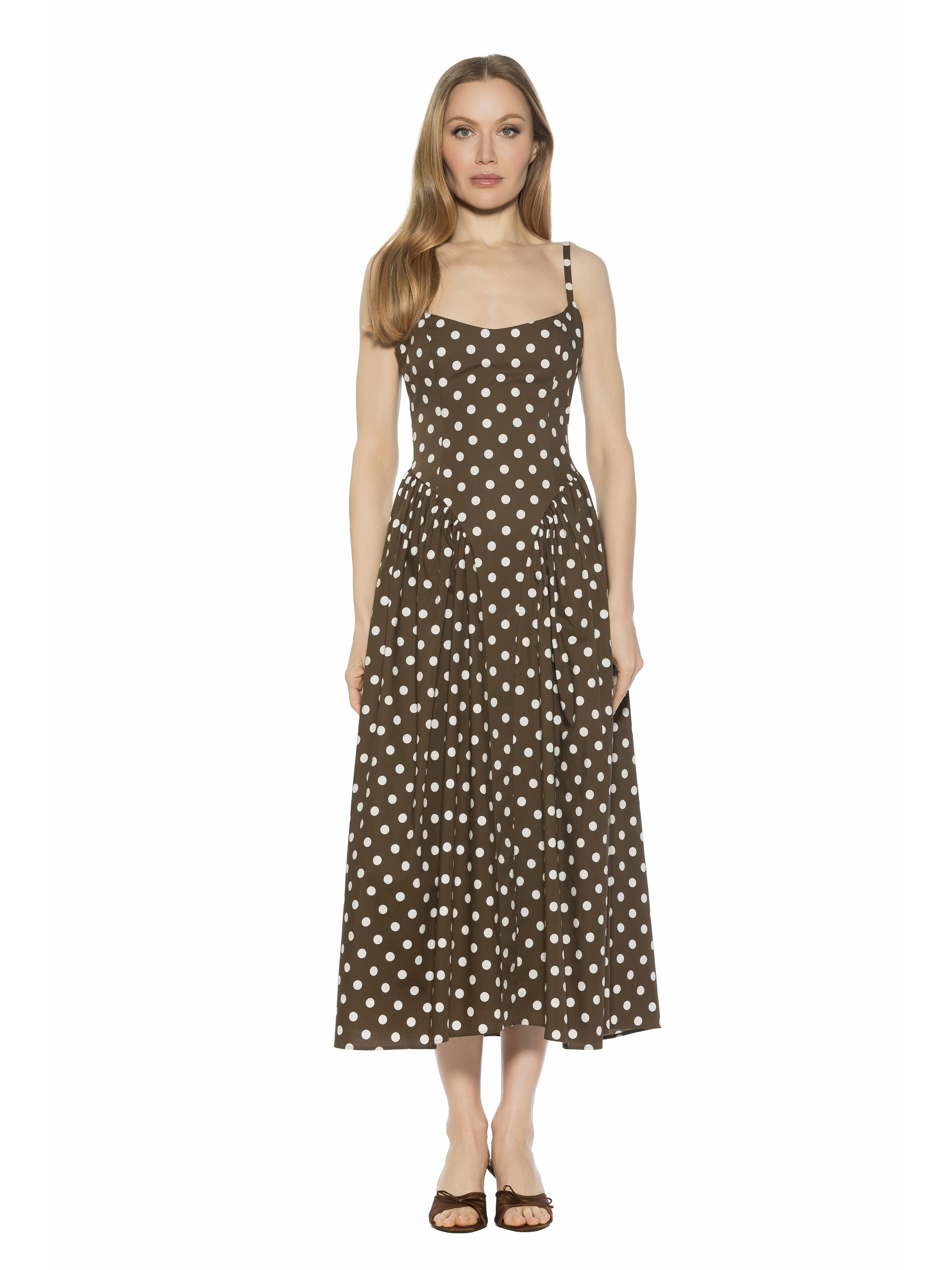 Thalassa Scoop Neck Dropped Waist Midi Dress Brown POLKA / 4 Thalassa Scoop Neck Dropped Waist Midi Dress Brown POLKA / 4
