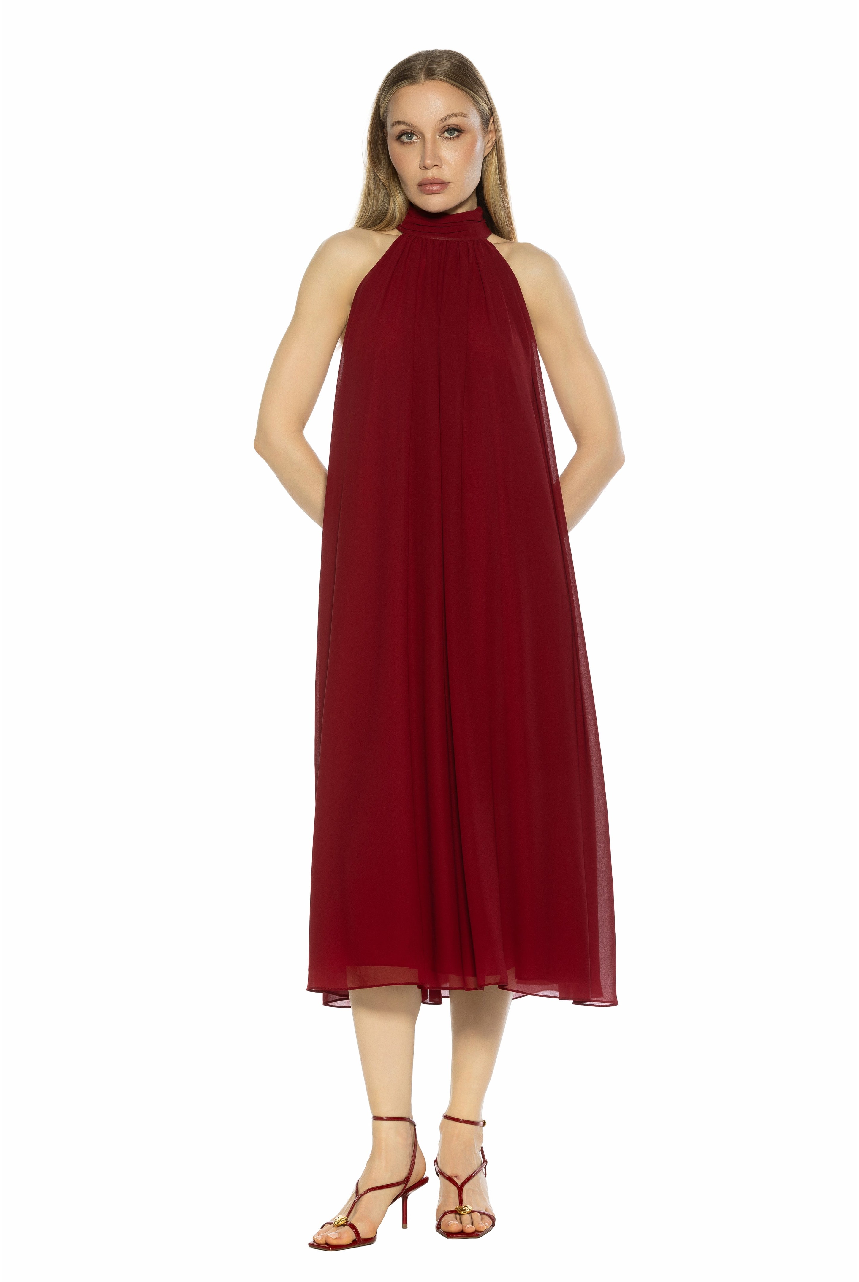 alexia admor mock neck draped midi dress Alexia Admor Santal Short Sleeve Draped Midi Dress
