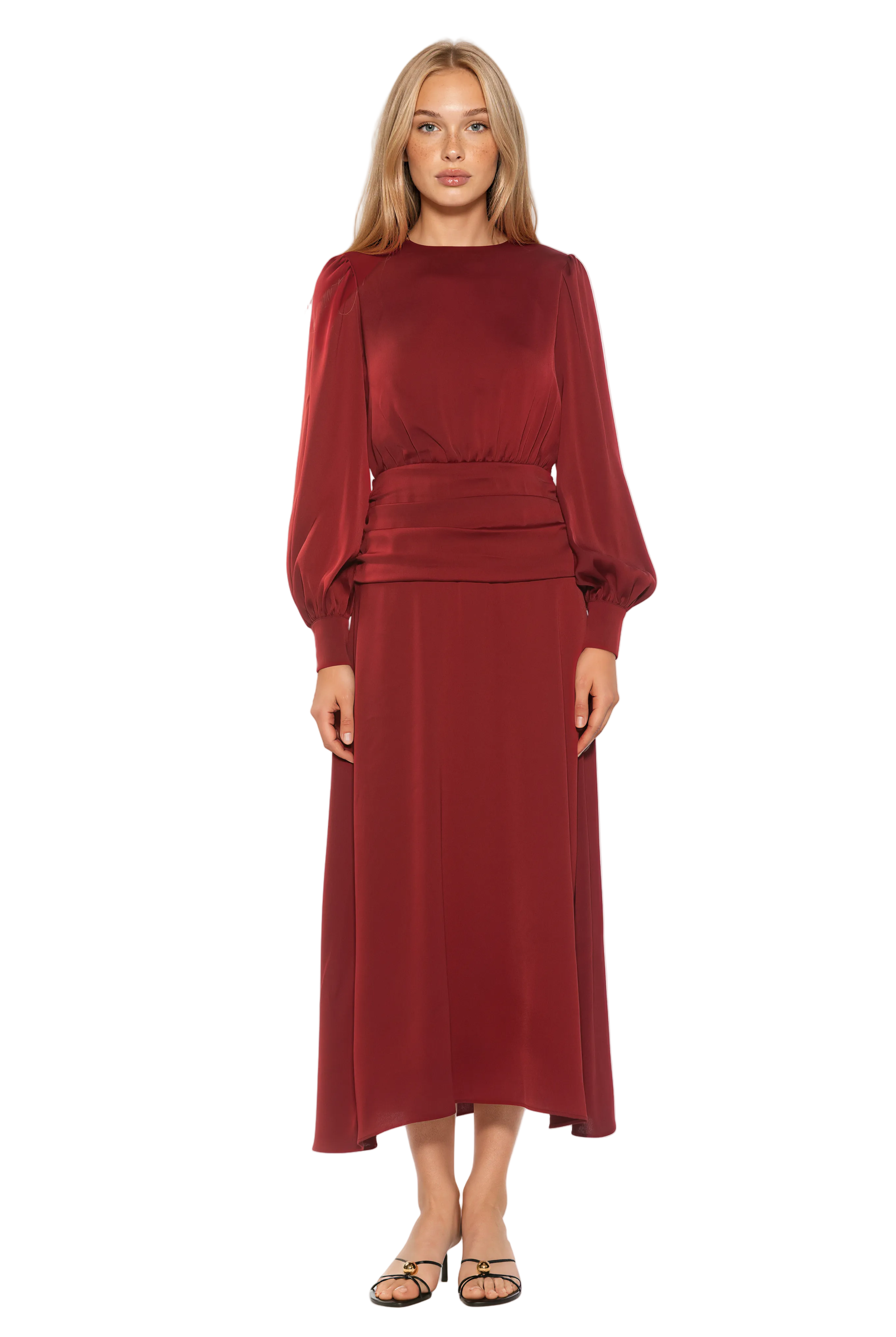 alexia admor dresses Sorrel Crewneck Bubble Sleeve Maxi Dress Asymmetric neckline Short sleeves Back zipper Back vent Lined Polyester Alexia Admor Women's Arya Sweetheart