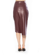 Back view burgundy midi skirt  back zip.