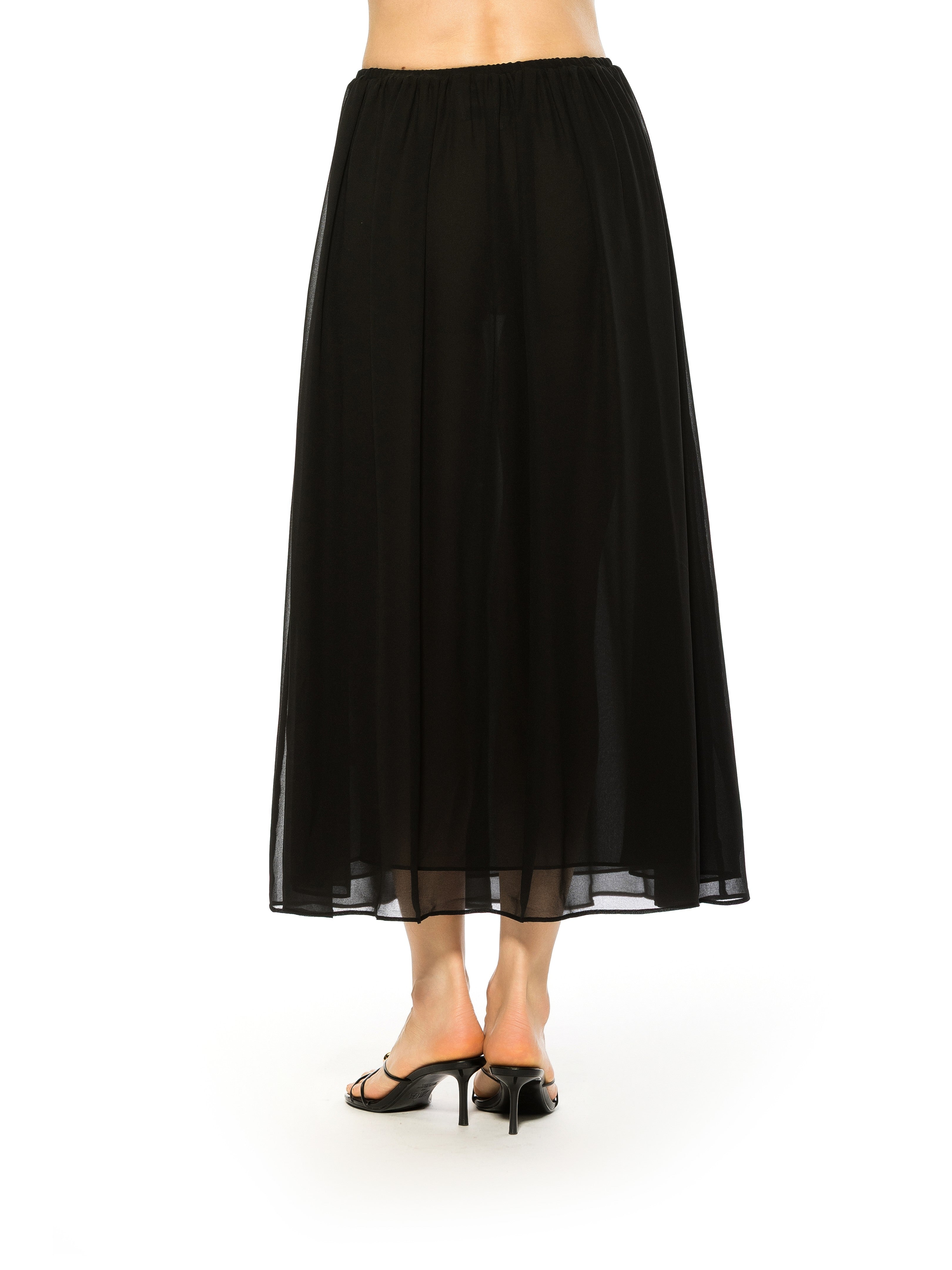 Back view black max skirt elastic waist.