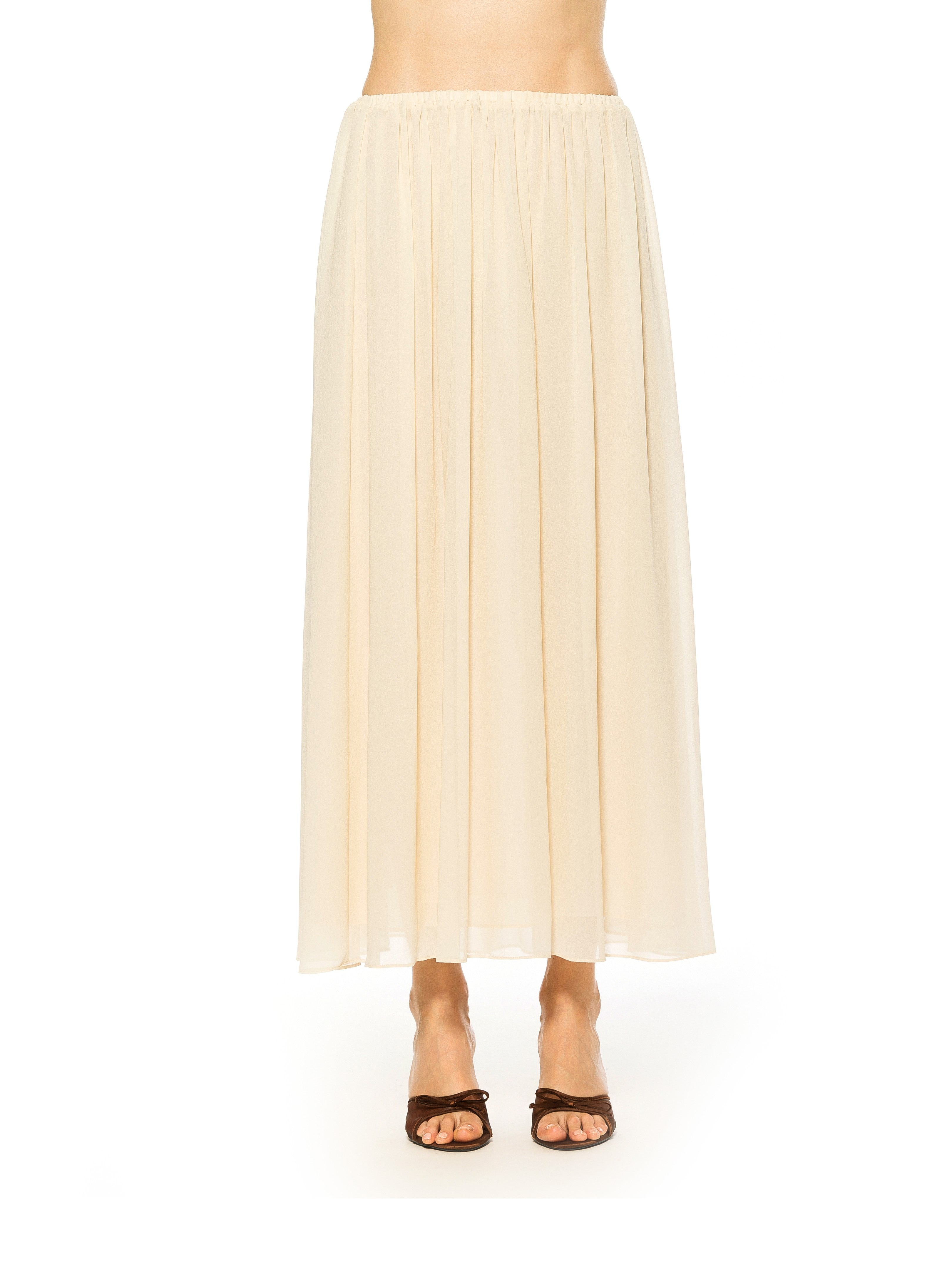 Front view ivory max skirt elastic waist.