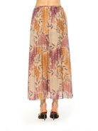 Back view paisley print max skirt elastic waist.