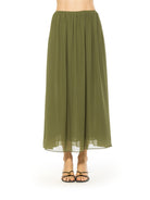 Front view green max skirt elastic waist.