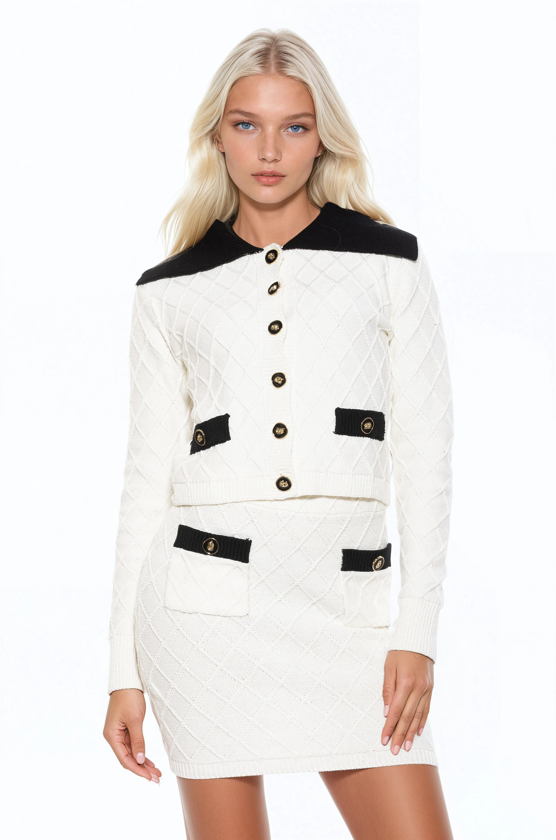 Alina Fully Knit Cardigan with Contrast Collar – ALEXIA ADMOR
