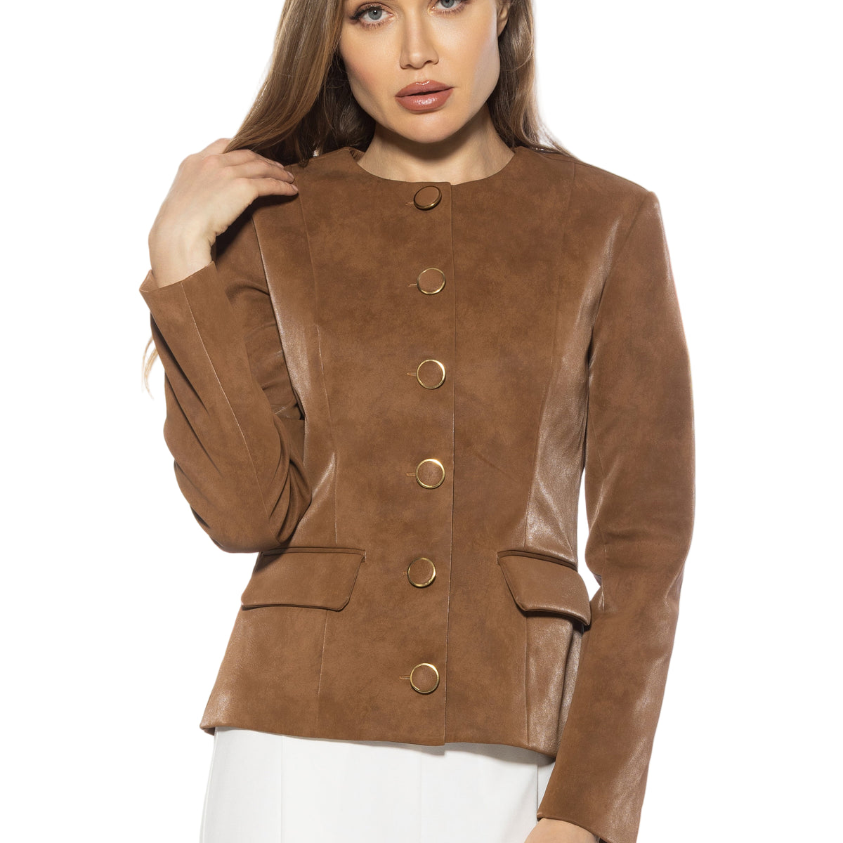 Brivan Crewneck Faux Leather Blazer – Alexia Admor – ALEXIA ADMOR