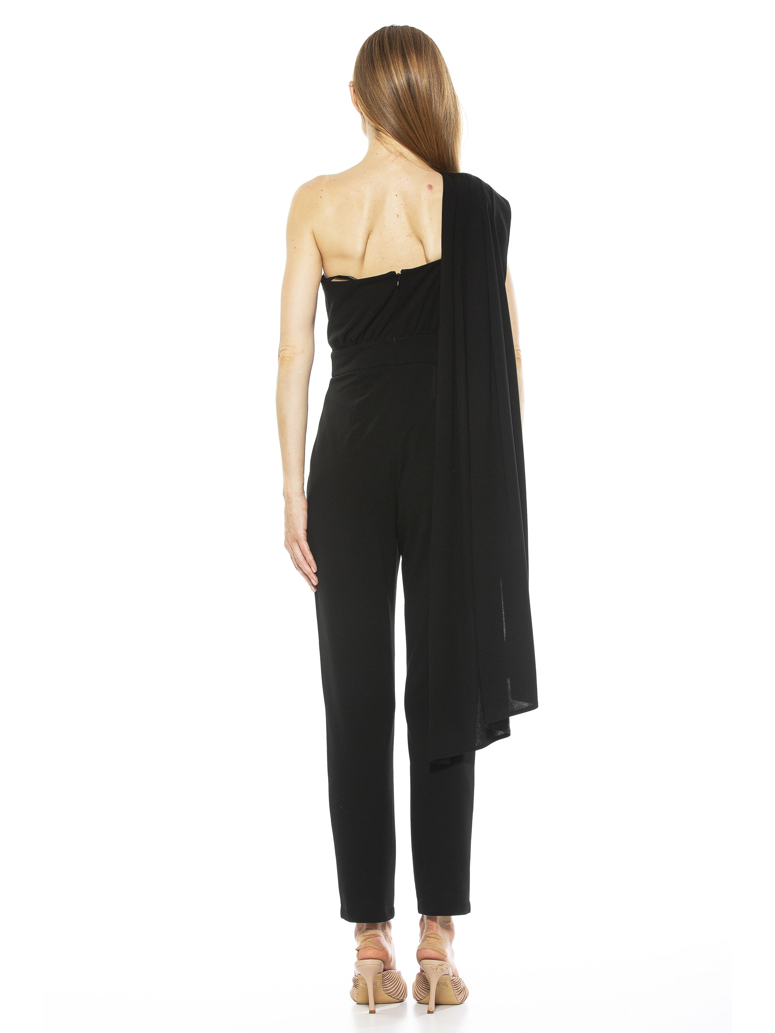 FOCUSNORM Women Elegant Pure Color One-Shoulder Jumpsuit Ruffled High Waist  Long Trousers Jumpsuit - Walmart.com