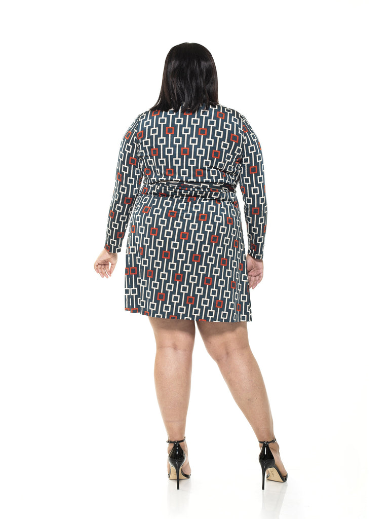 Diana Geometric Print Wrap Dress - Plus Size - ALEXIA ADMOR