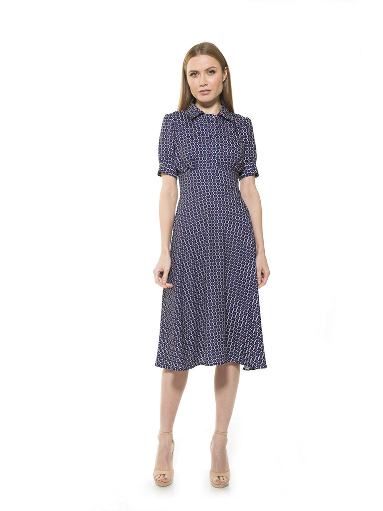 Emery Cap Sleeve Collared Fit and Flare Dress - ALEXIA ADMOR
