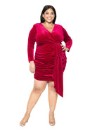 Juliana Velvet V Neck Draped Dress - Plus Size - ALEXIA ADMOR