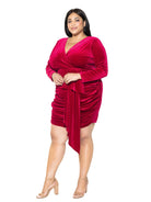 Juliana Velvet V Neck Draped Dress - Plus Size - ALEXIA ADMOR