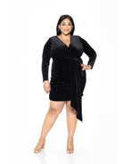 Juliana Velvet V Neck Draped Dress - Plus Size - ALEXIA ADMOR