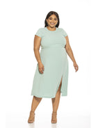 LILY CREWNECK MIDI DRESS W/ SLIT - Plus Size - ALEXIA ADMOR