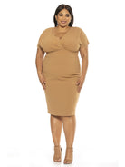 NAOMI DRAPE SURPLICE SHEATH - Plus Size - ALEXIA ADMOR