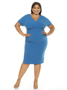 NAOMI DRAPE SURPLICE SHEATH - Plus Size - ALEXIA ADMOR