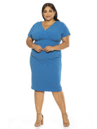NAOMI DRAPE SURPLICE SHEATH - Plus Size - ALEXIA ADMOR
