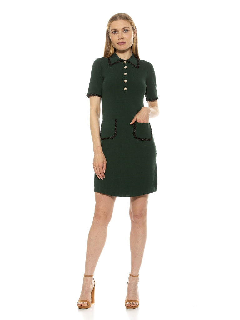 Piper Short Sleeve Shift Knit Dress with Piping - ALEXIA ADMOR
