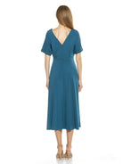 Lana Draped Bodice Midi Dress With Slit - ALEXIA ADMOR