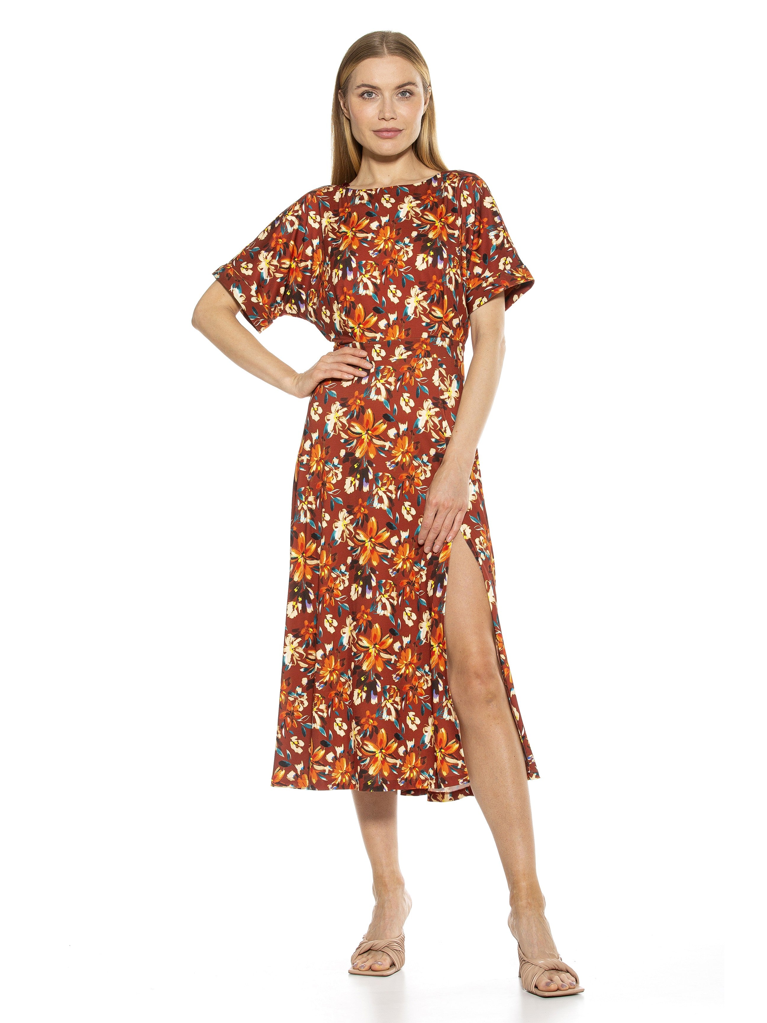 Lana Draped Bodice Midi Dress With Slit - ALEXIA ADMOR