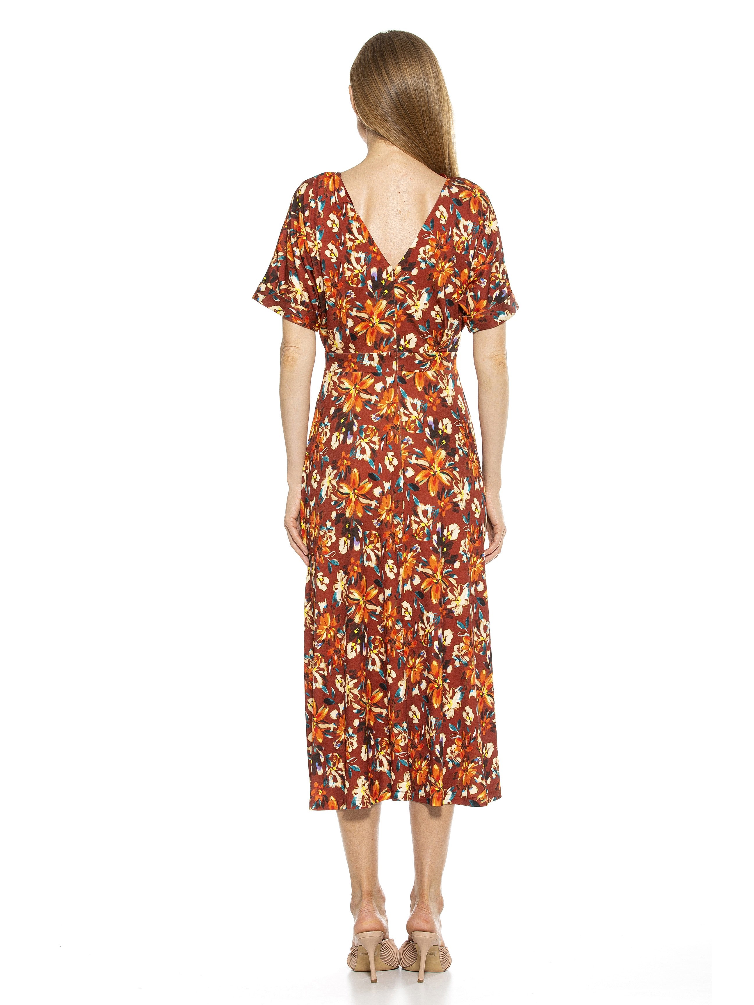 Lana Draped Bodice Midi Dress With Slit - ALEXIA ADMOR