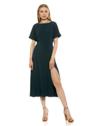 Lana Draped Bodice Midi Dress With Slit - ALEXIA ADMOR