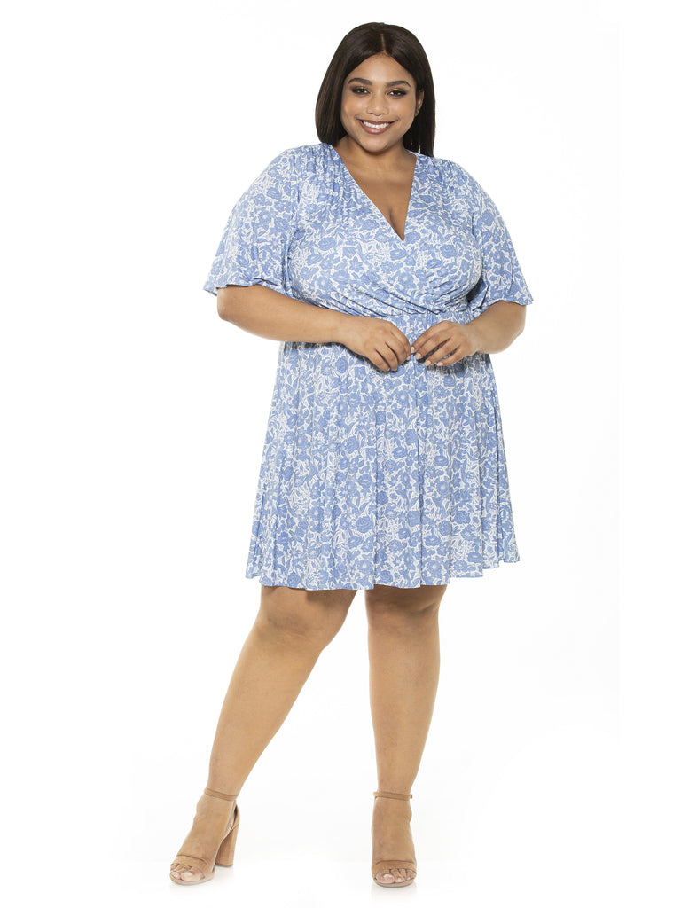 OAKLESS FLUTTER SLV FIT AND FLARE DRESS - Plus Size - ALEXIA ADMOR