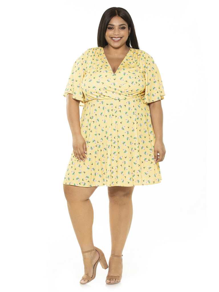 OAKLESS FLUTTER SLV FIT AND FLARE DRESS - Plus Size - ALEXIA ADMOR