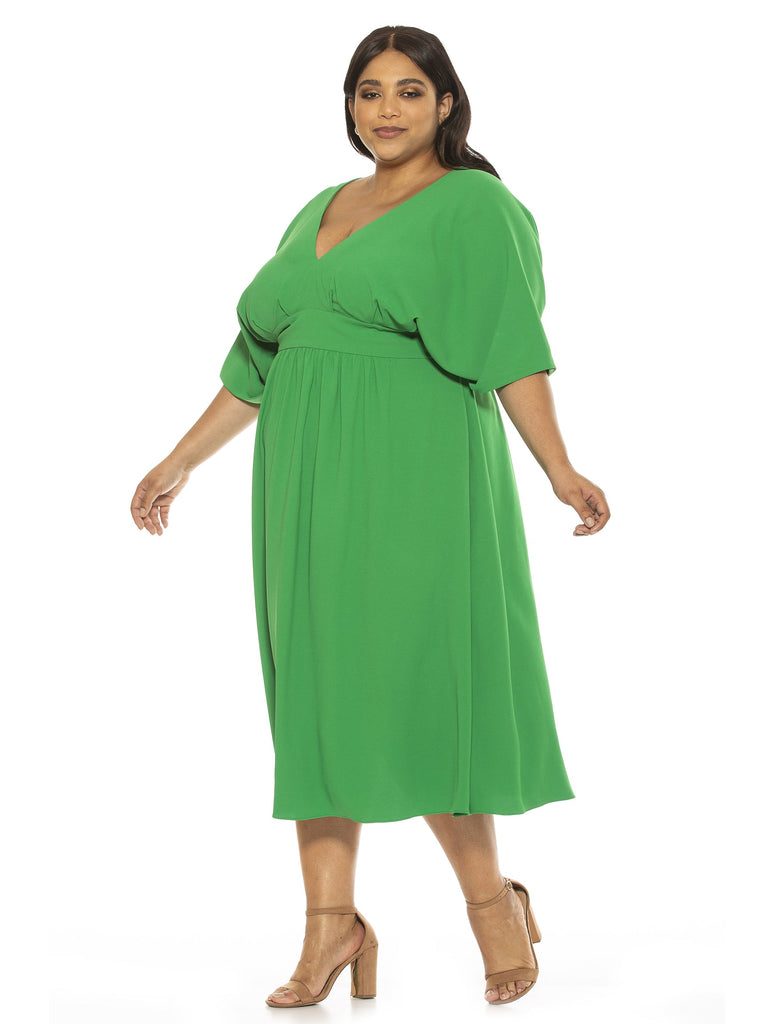 AUGUST DRAPED MIDI FIT AND FLARE DRESS - Plus Size - ALEXIA ADMOR
