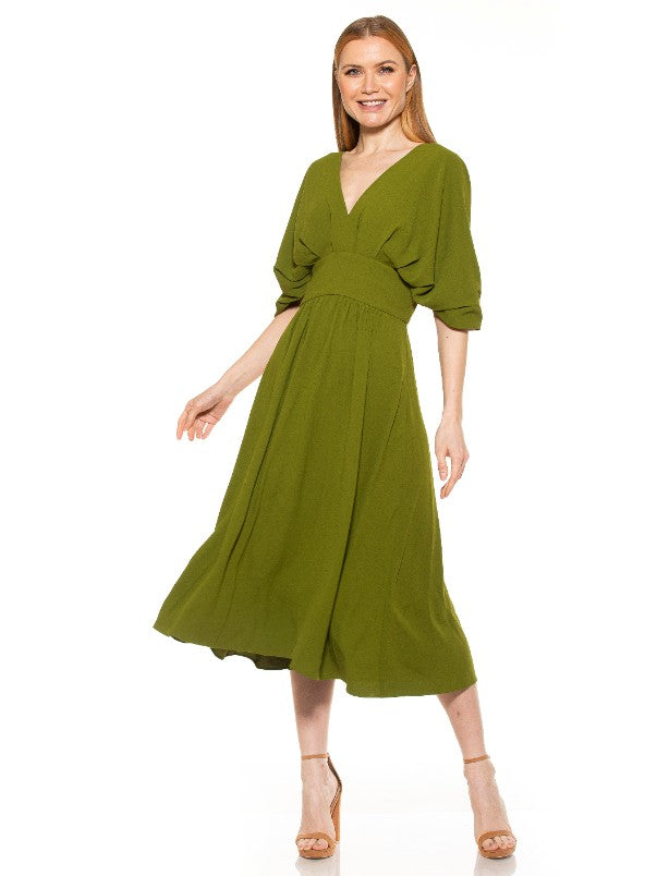AUGUST DRAPED MIDI FIT AND FLARE DRESS - ALEXIA ADMOR